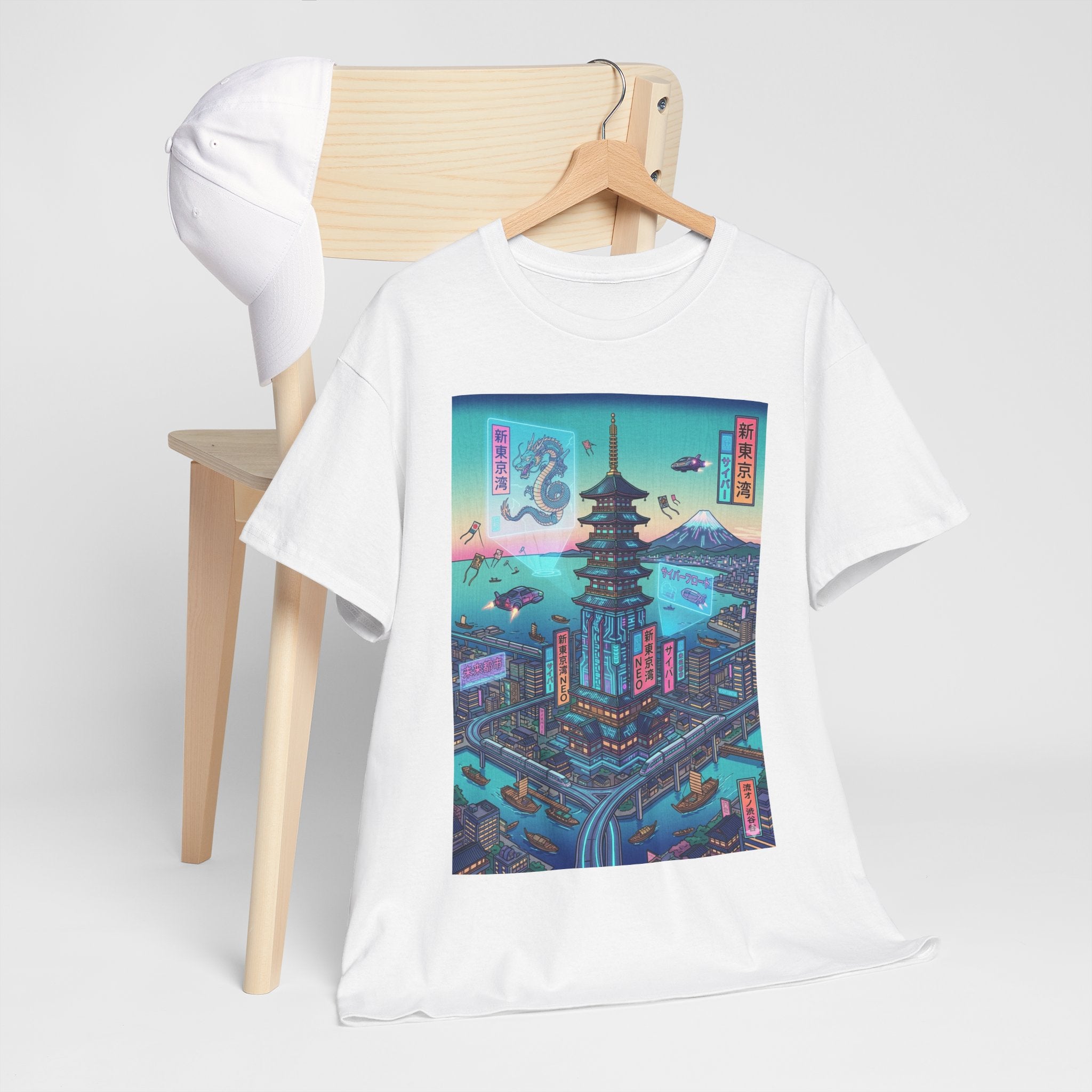 Cyberpunk Pagoda Tee — Neon Japanese Cityscape T-Shirt - Japanese Streetwear T-Shirt | Tokyo Style X