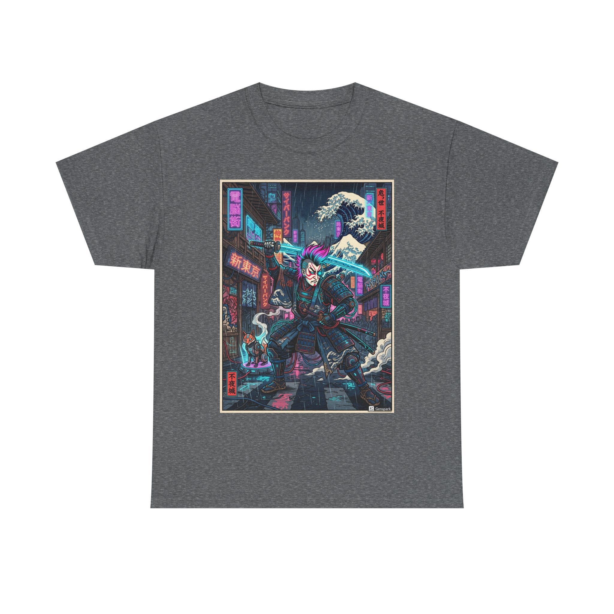 Cyberpunk Samurai T-Shirt — Neon Night Street Anime Graphic Tee - Japanese Streetwear T-Shirt | Tokyo Style X