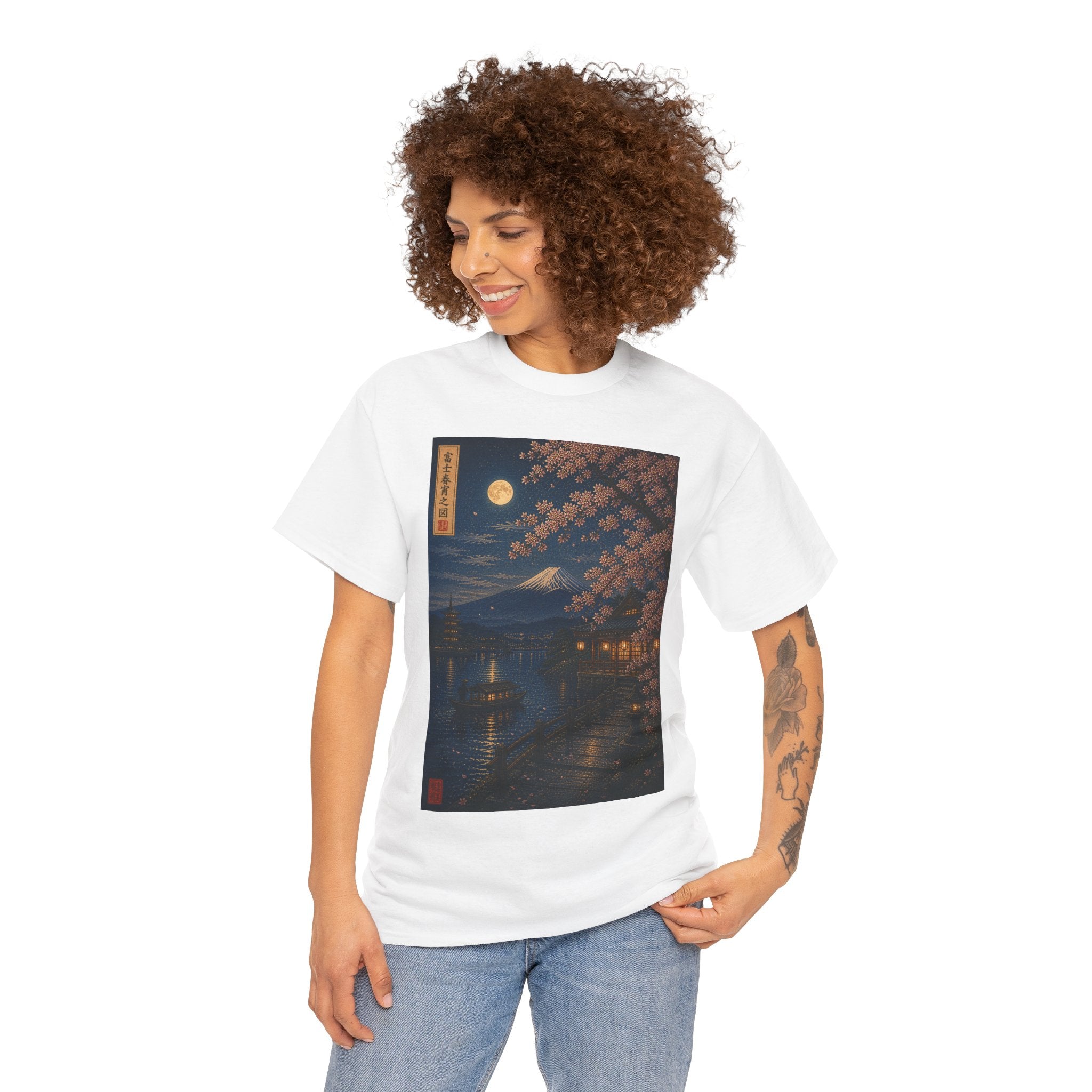 Moonlit Sakura Tee — Japanese Nightscape Graphic T-Shirt