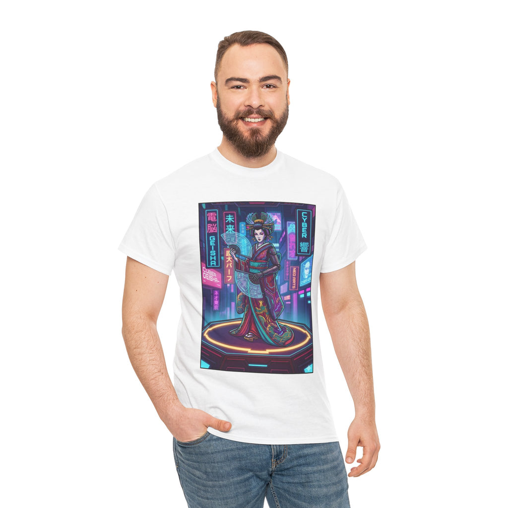 Geisha Cyberpunk T-Shirt — Neon Tokyo Aesthetic Graphic Tee