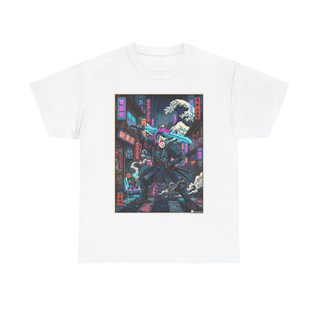 Cyberpunk Samurai T-Shirt — Neon Night Street Anime Graphic Tee - Japanese Streetwear T-Shirt | Tokyo Style X