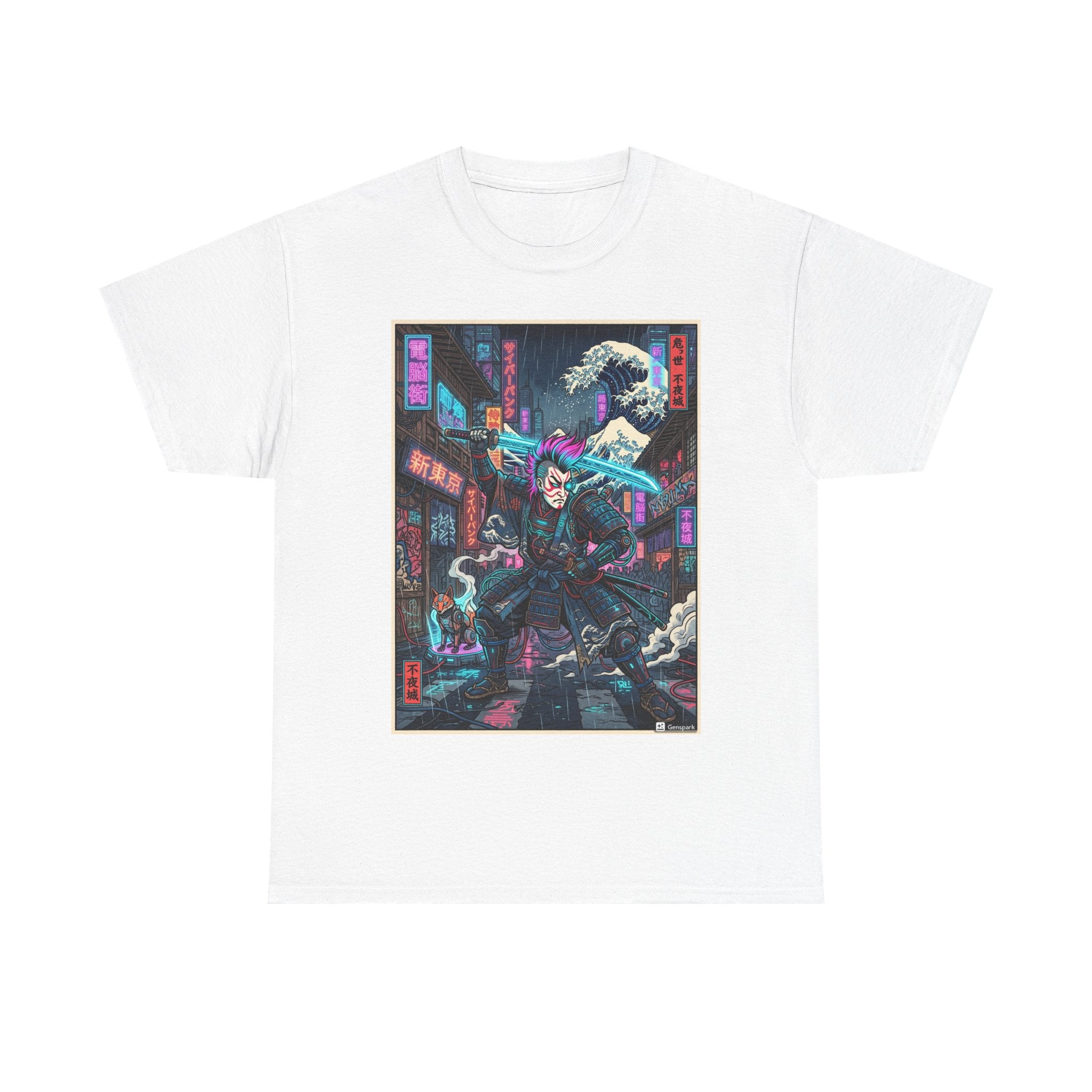 Cyberpunk Samurai T-Shirt — Neon Night Street Anime Graphic Tee - Japanese Streetwear T-Shirt | Tokyo Style X