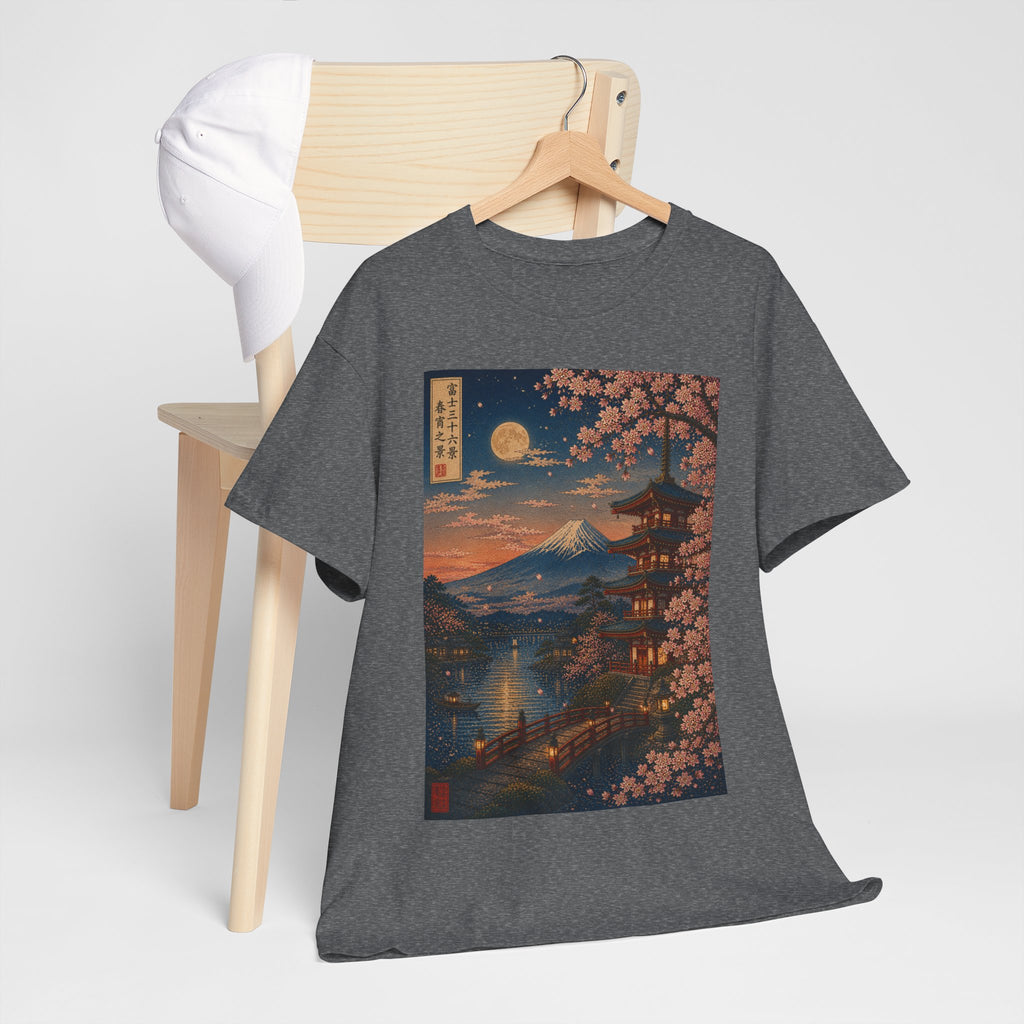 T-Shirt — Moonlit Mount Fuji Cherry Blossom Japanese Landscape Tee