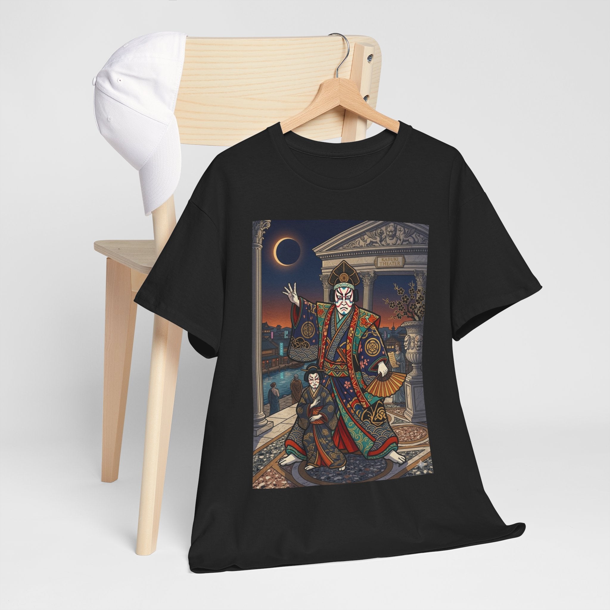 Geisha Samurai Night Graphic Tee — Japanese Oni Mask Art Shirt