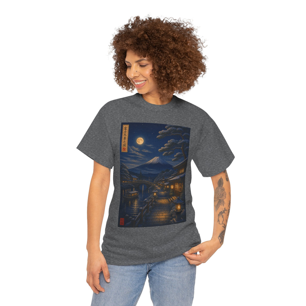 Nighttime Japanese Landscape Tee — Moonlit Edo Street Ukiyo-e T-Shirt
