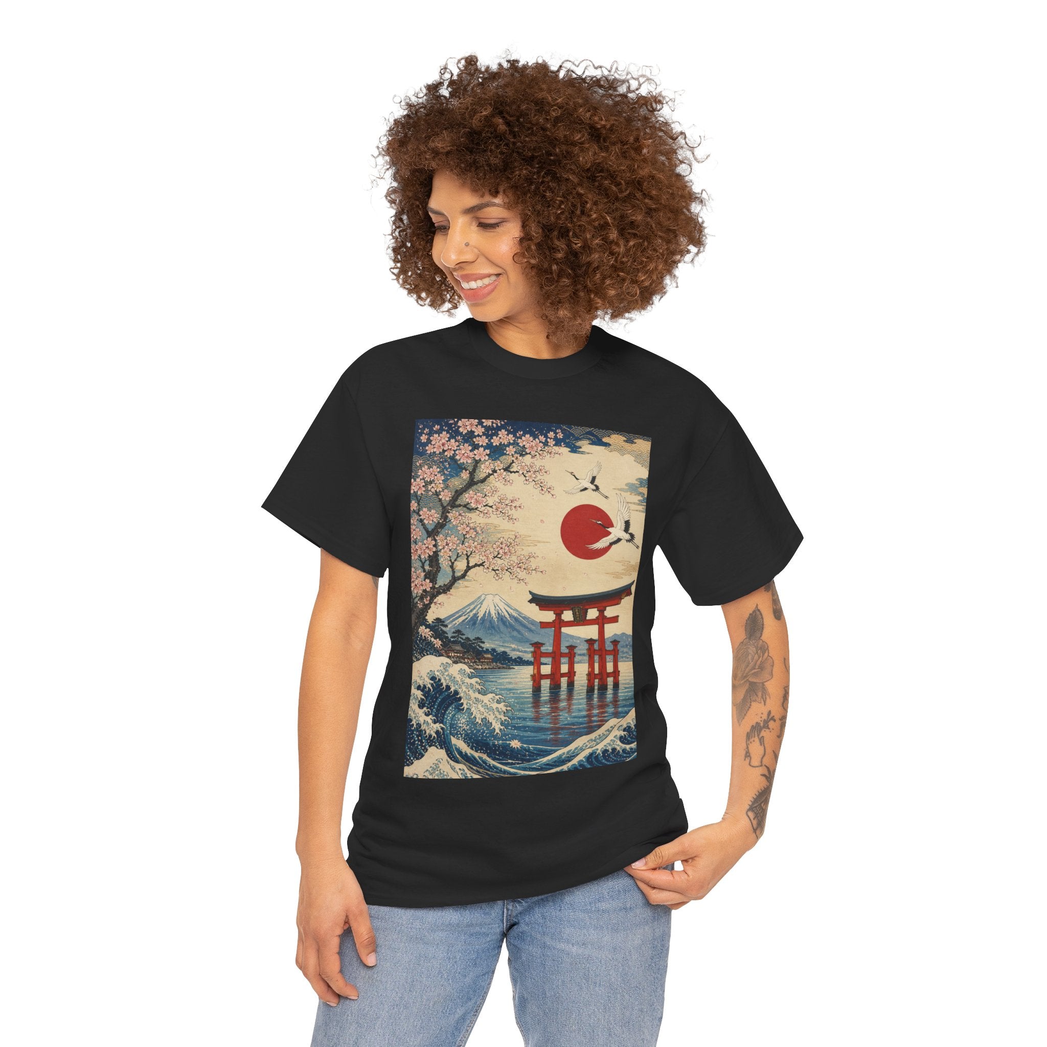 Japanese Landscape Tee — Torii, Mt. Fuji & Cherry Blossom Graphic Shirt