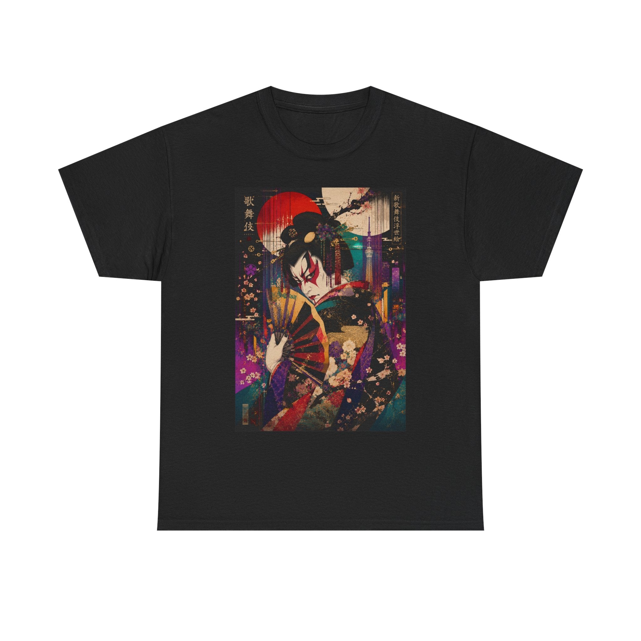 Geisha Nightscape T-Shirt — Neon Japanese Art Print Tee