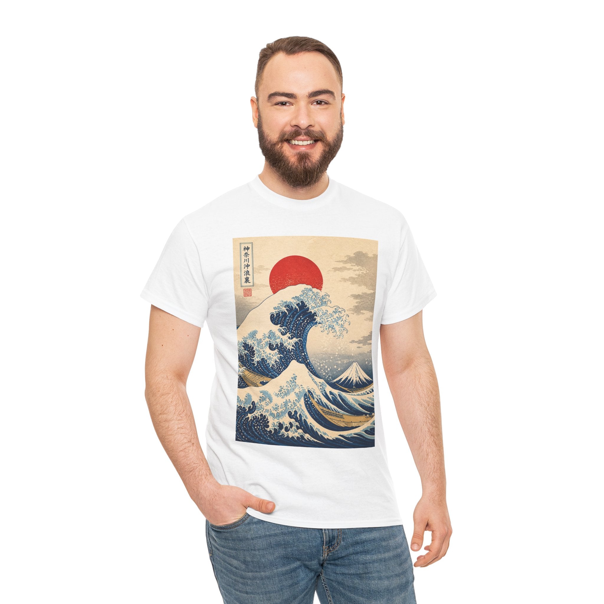 Wave and Red Sun T-Shirt — Vintage Japanese Great Wave Graphic Tee