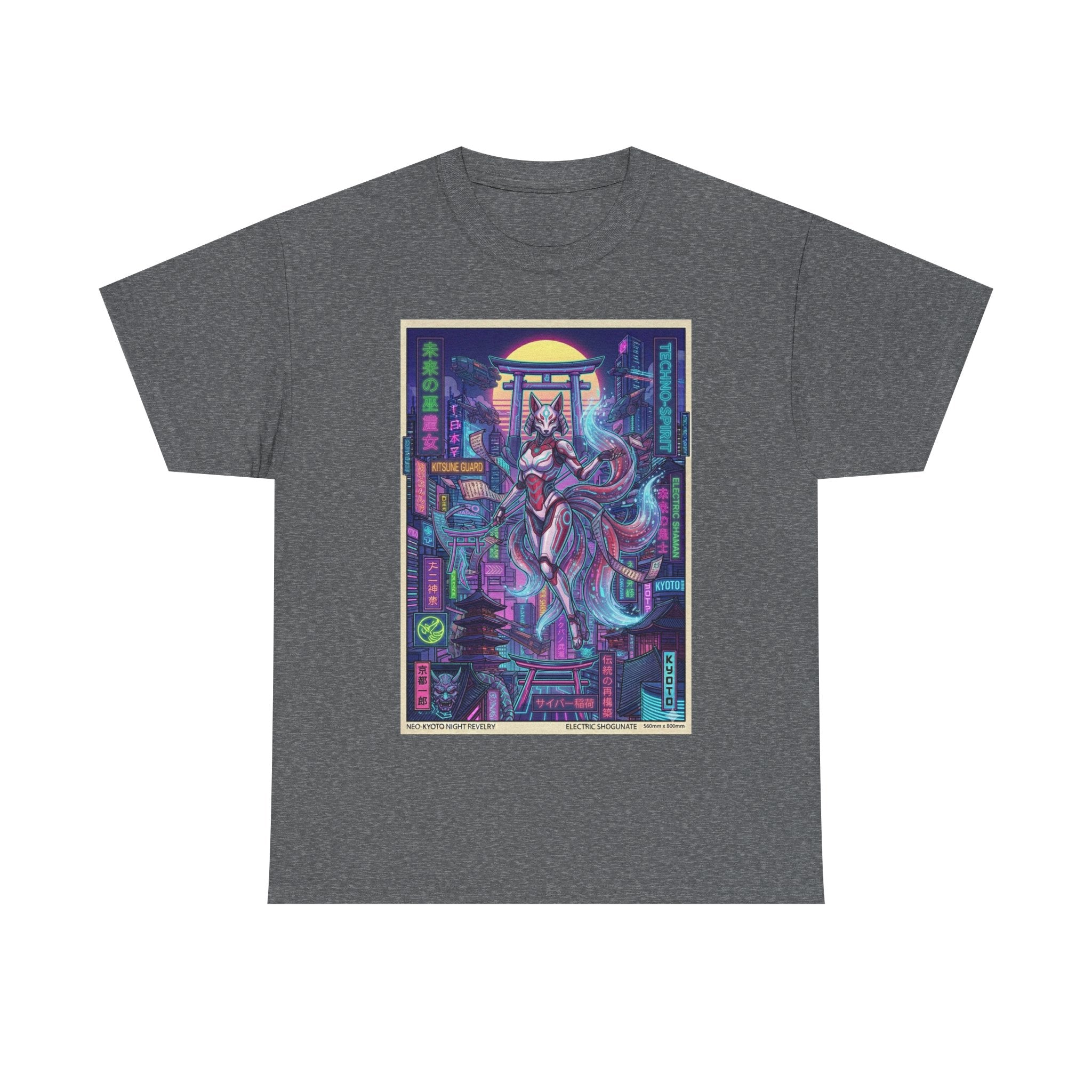 Cyberpunk Kitsune T-Shirt — Neon Futuristic Fox Spirit Graphic Tee - Japanese Streetwear T-Shirt | Tokyo Style X