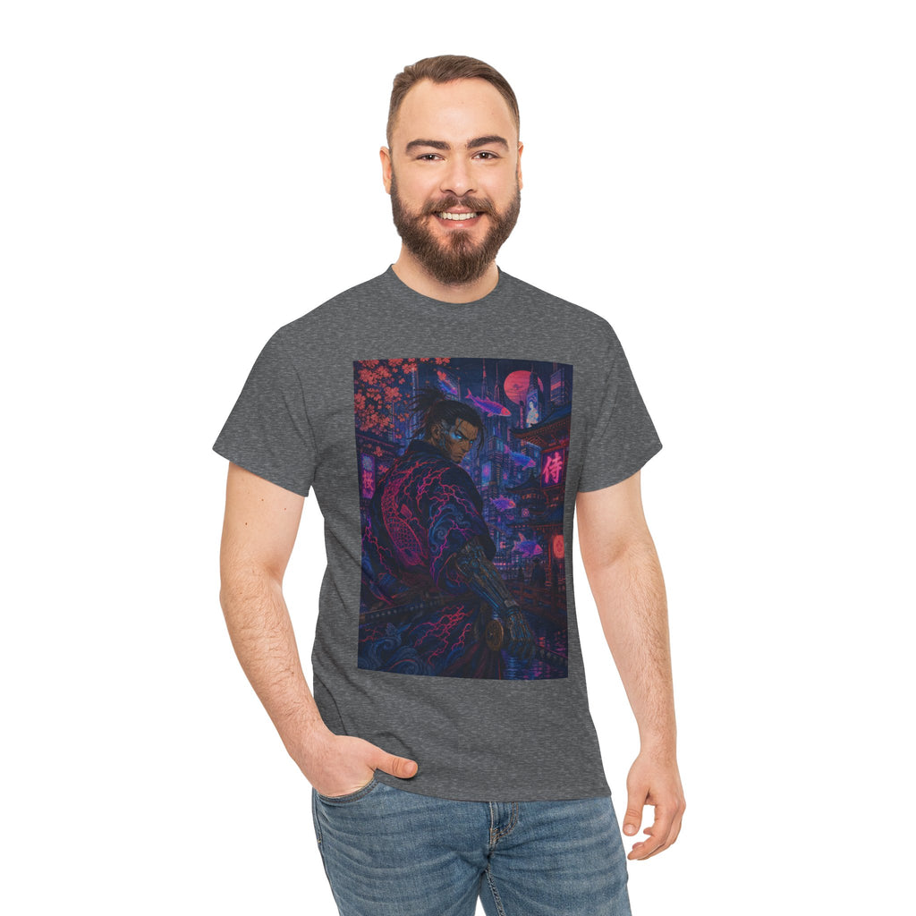 Cyberpunk Samurai T‑Shirt – Neon Night Streetwear Graphic Tee