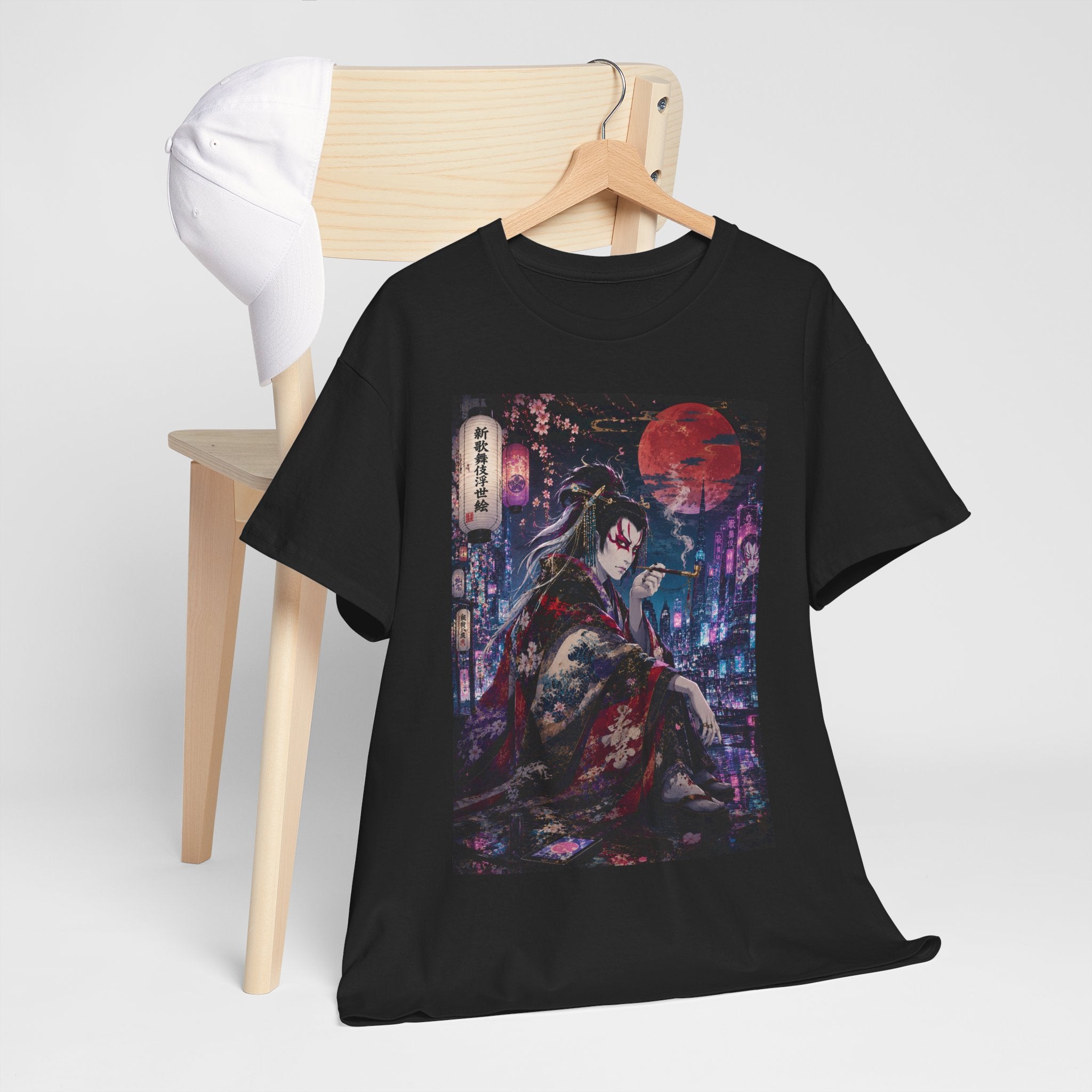 Anime Geisha Nightscape T-Shirt — Cyberpunk Kimono Art Tee