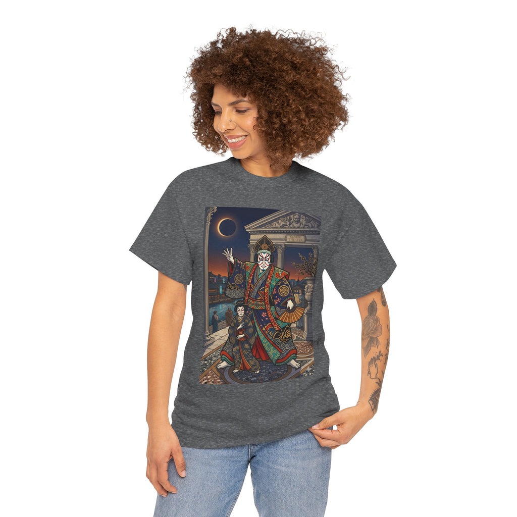 Geisha Samurai Night Graphic Tee — Japanese Oni Mask Art Shirt
