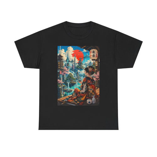 Cyber Geisha T‑Shirt — Futuristic Japanese Cityscape Graphic Tee - Japanese Streetwear T-Shirt | Tokyo Style X
