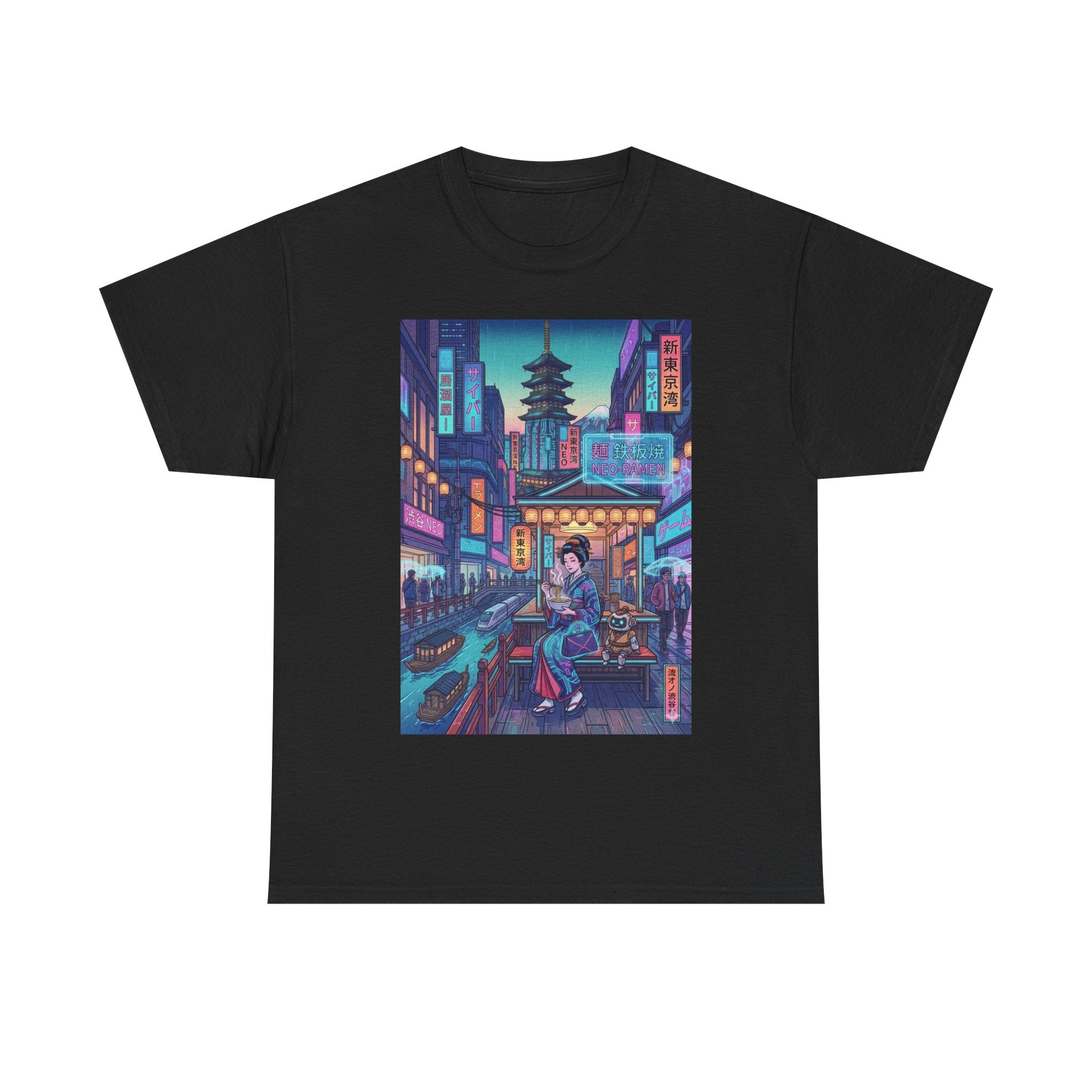 T-Shirt — Neon City Samurai Streetwear (Cyberpunk Tokyo Pagoda Design) - Japanese Streetwear T-Shirt | Tokyo Style X
