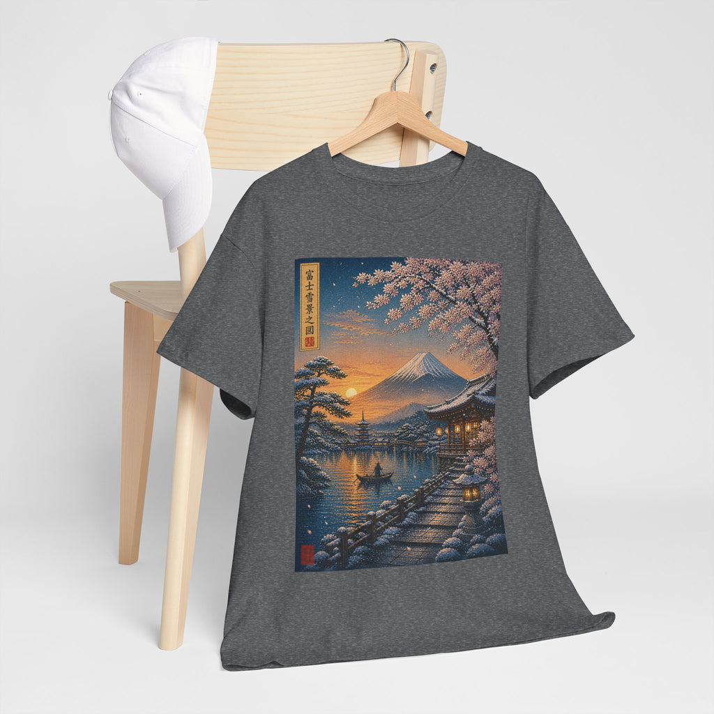 Japanese Sakura Sunset T-Shirt — Mount Fuji Cherry Blossom Print