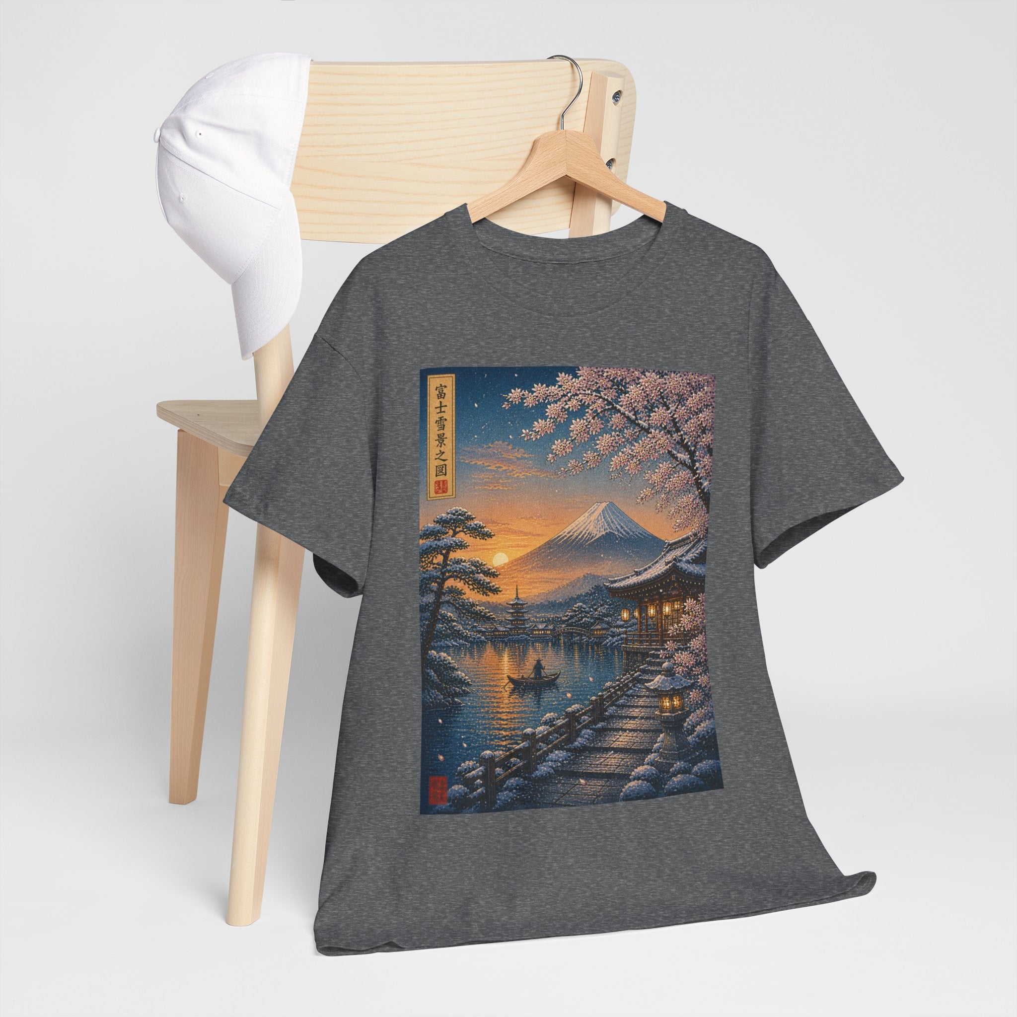 Japanese Sakura Sunset T-Shirt — Mount Fuji Cherry Blossom Print