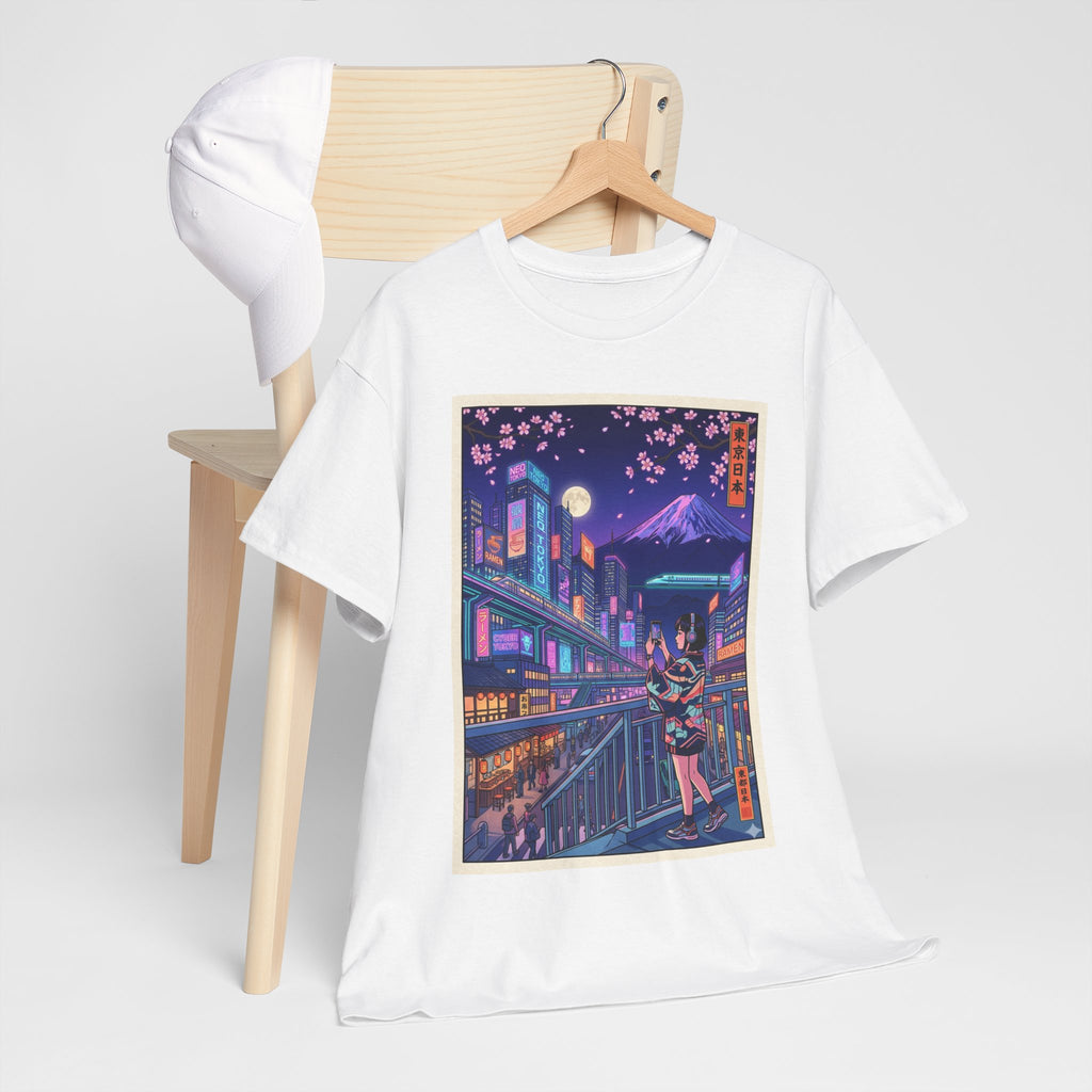 T-Shirt — Neon Sakura Nightstreet Anime Cityscape Print