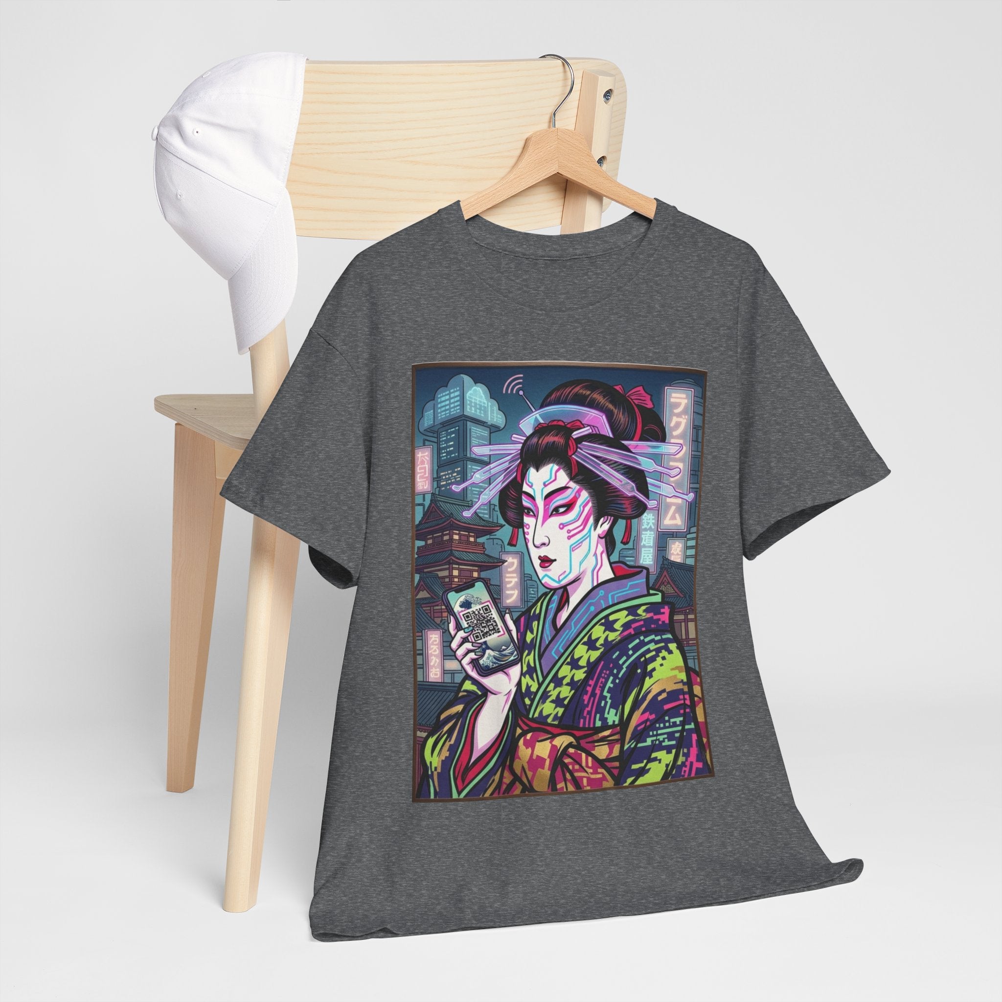 Geisha Cyberpunk T-Shirt — Neon Ukiyo-e Art Tee