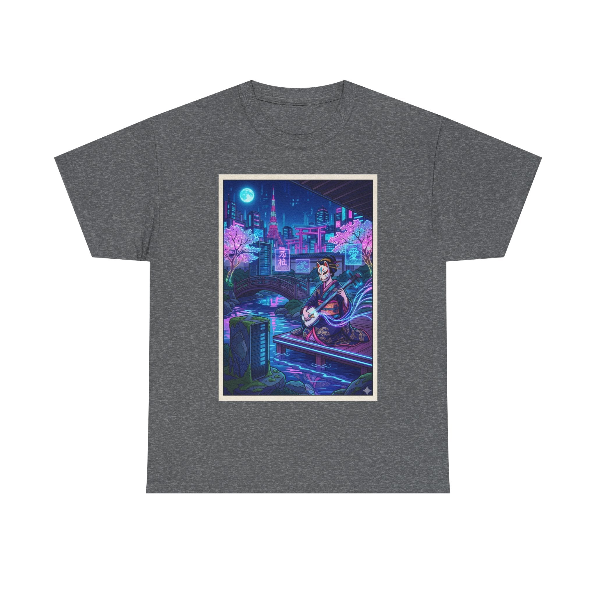 Anime Cyberpunk Guitarist T‑Shirt — Neon City Nightscape Tee
