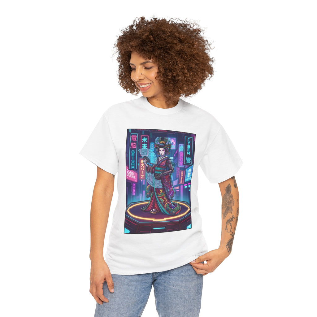 Geisha Cyberpunk T-Shirt — Neon Tokyo Aesthetic Graphic Tee