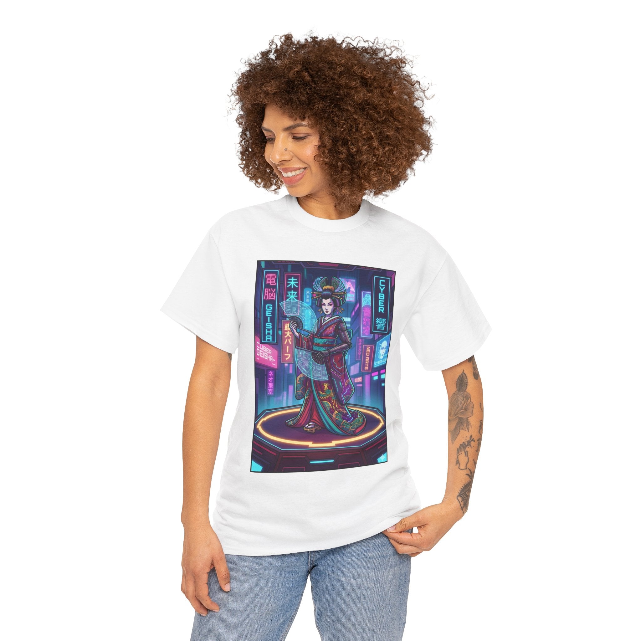 Geisha Cyberpunk T-Shirt — Neon Tokyo Aesthetic Graphic Tee