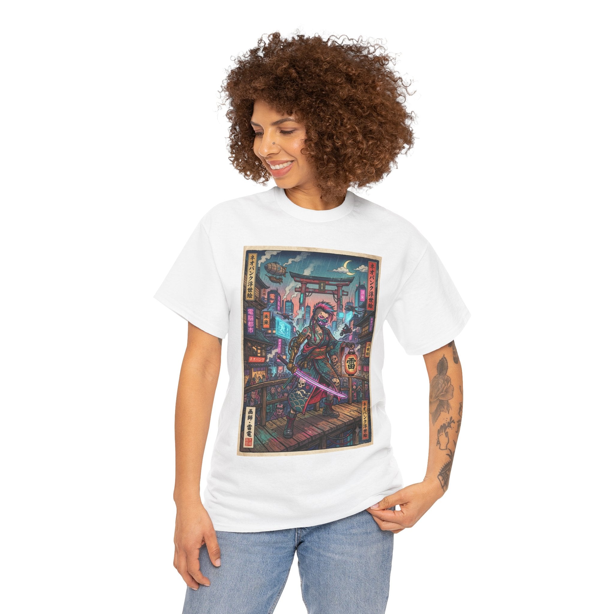 Cyber Samurai T‑Shirt — Neon Tokyo Warrior Graphic Tee