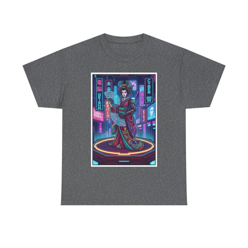 Geisha Cyberpunk T-Shirt — Neon Tokyo Aesthetic Graphic Tee - Japanese Streetwear T-Shirt | Tokyo Style X