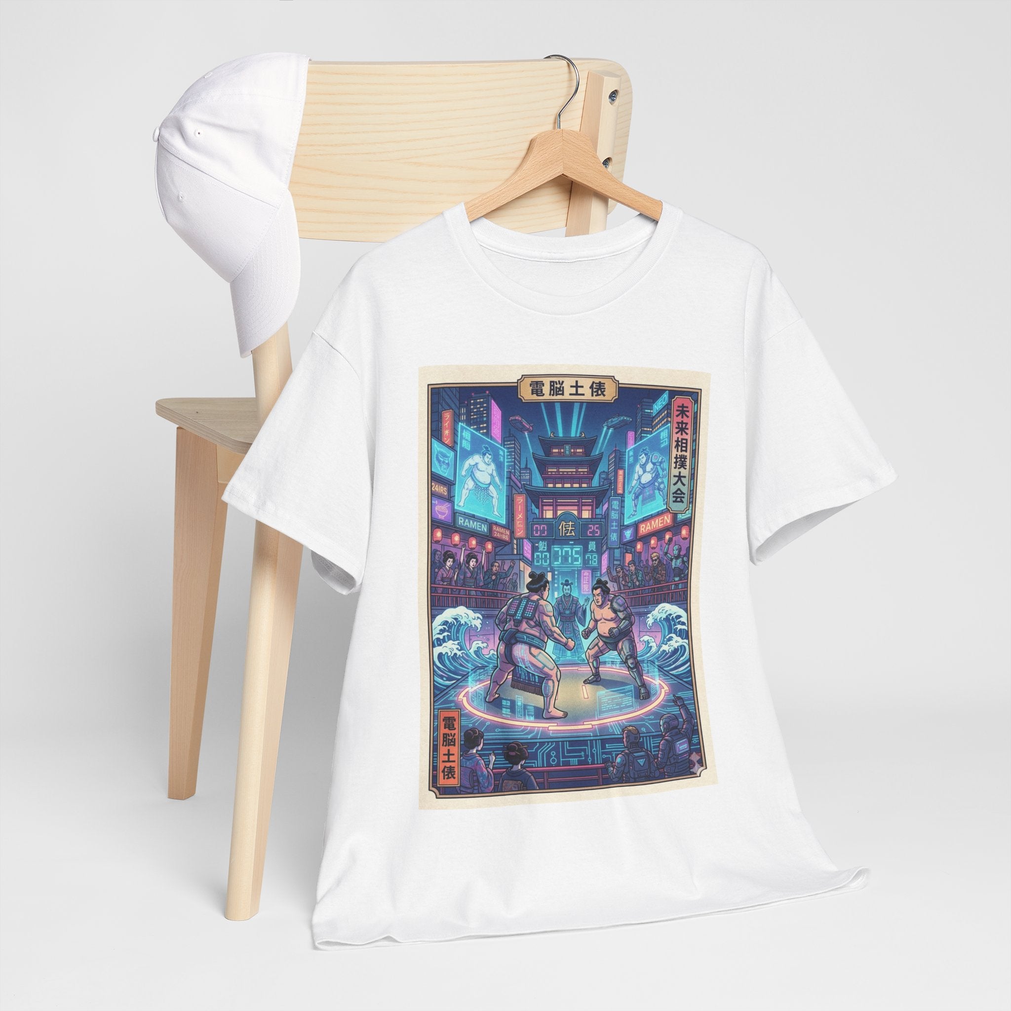 Retro Cyberpunk Fight Scene T-Shirt — Neon Samurai vs Ronin Graphic Tee