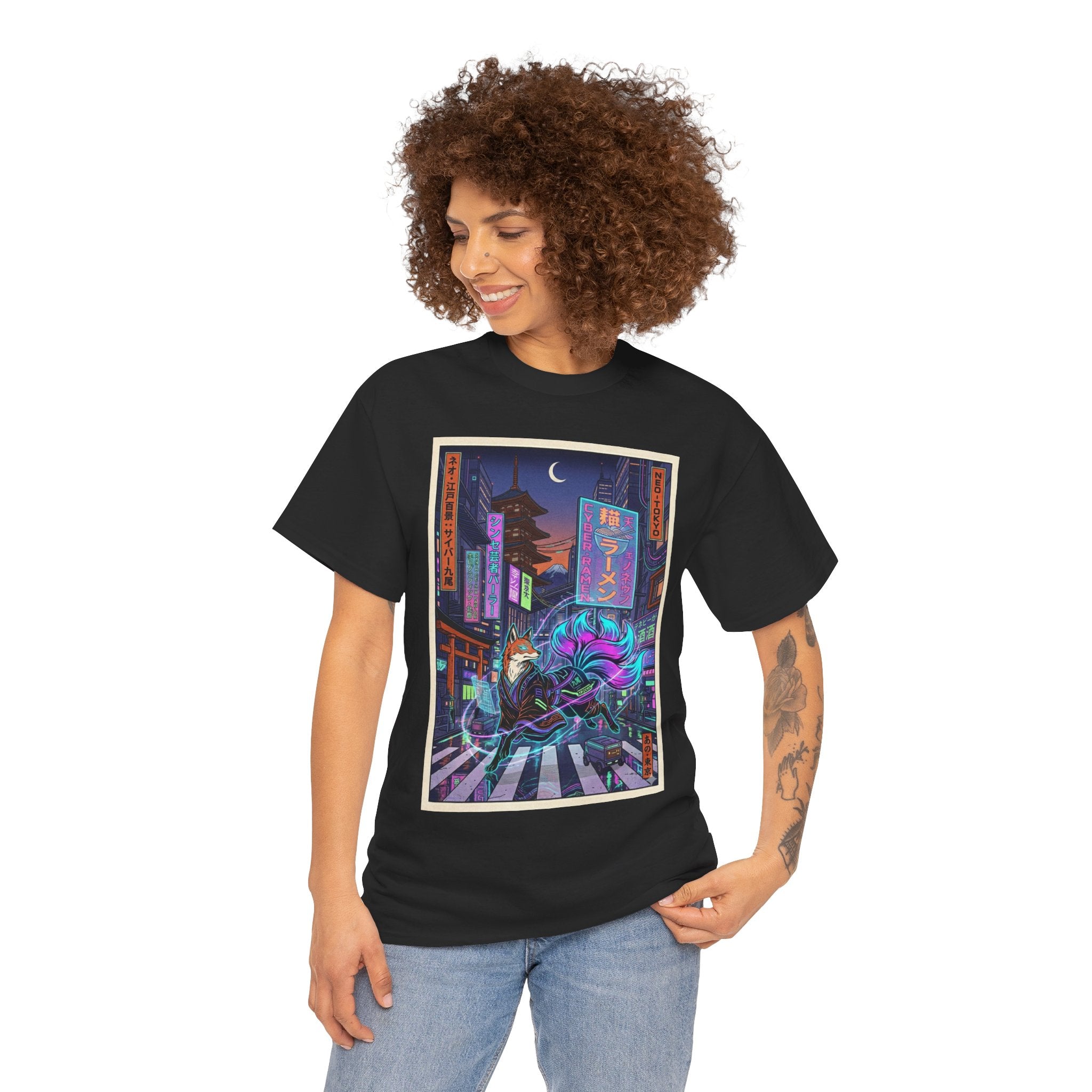 Cyberpunk Fox Tee — Neon Night Street Samurai Graphic T-Shirt - Japanese Streetwear T-Shirt | Tokyo Style X
