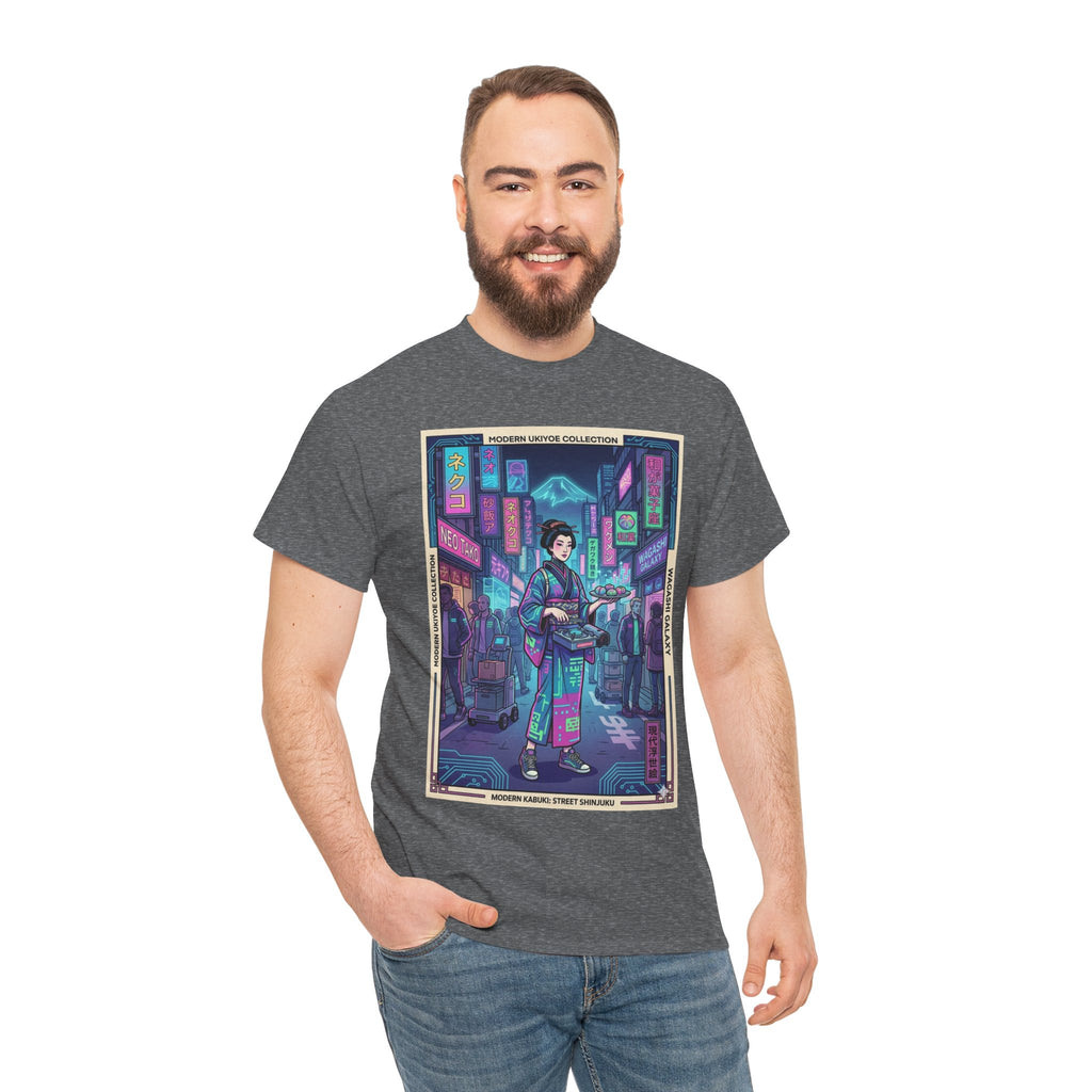 Cyber Geisha Streetwear T‑Shirt — Neon Tokyo Nightscape Graphic Tee