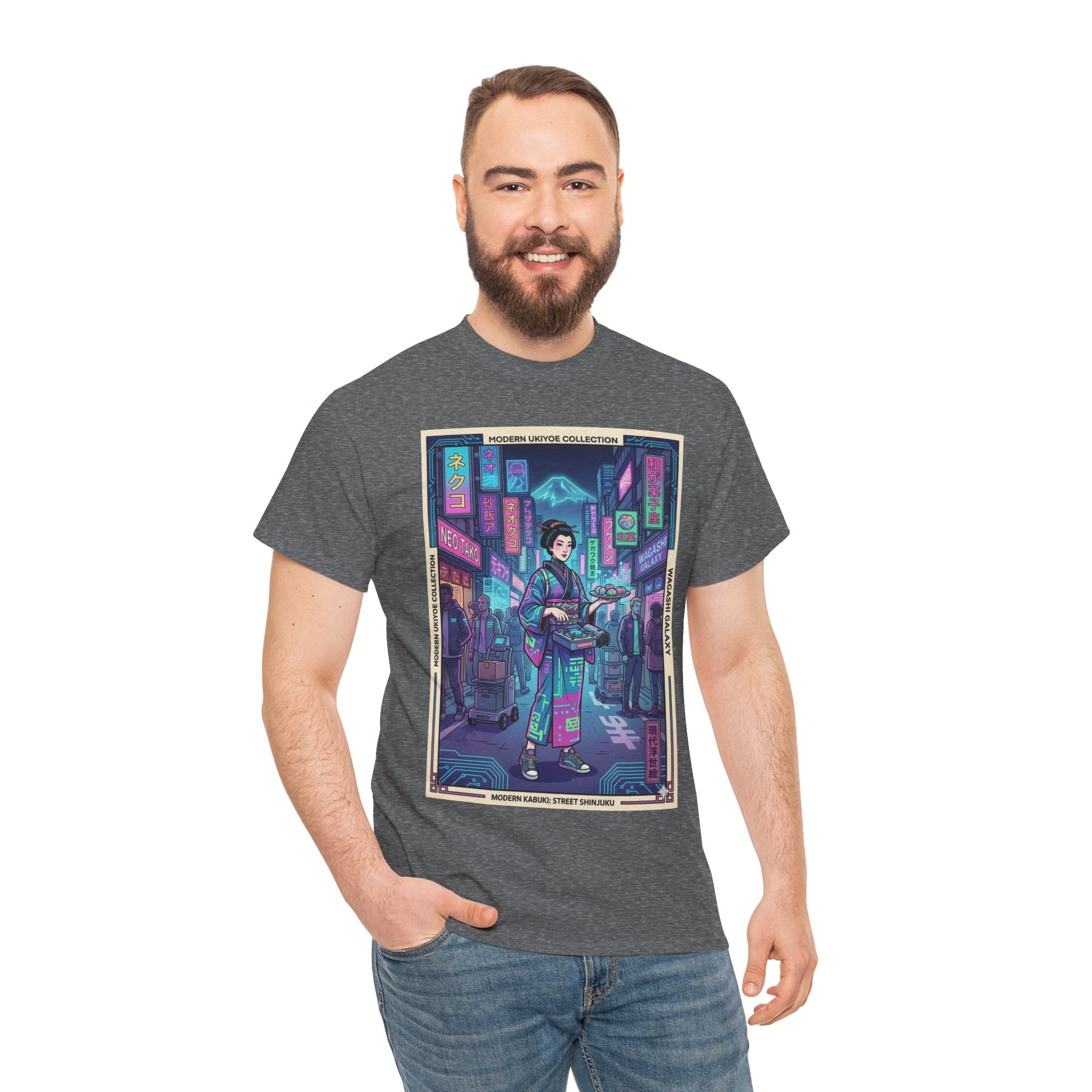 Cyber Geisha Streetwear T‑Shirt — Neon Tokyo Nightscape Graphic Tee