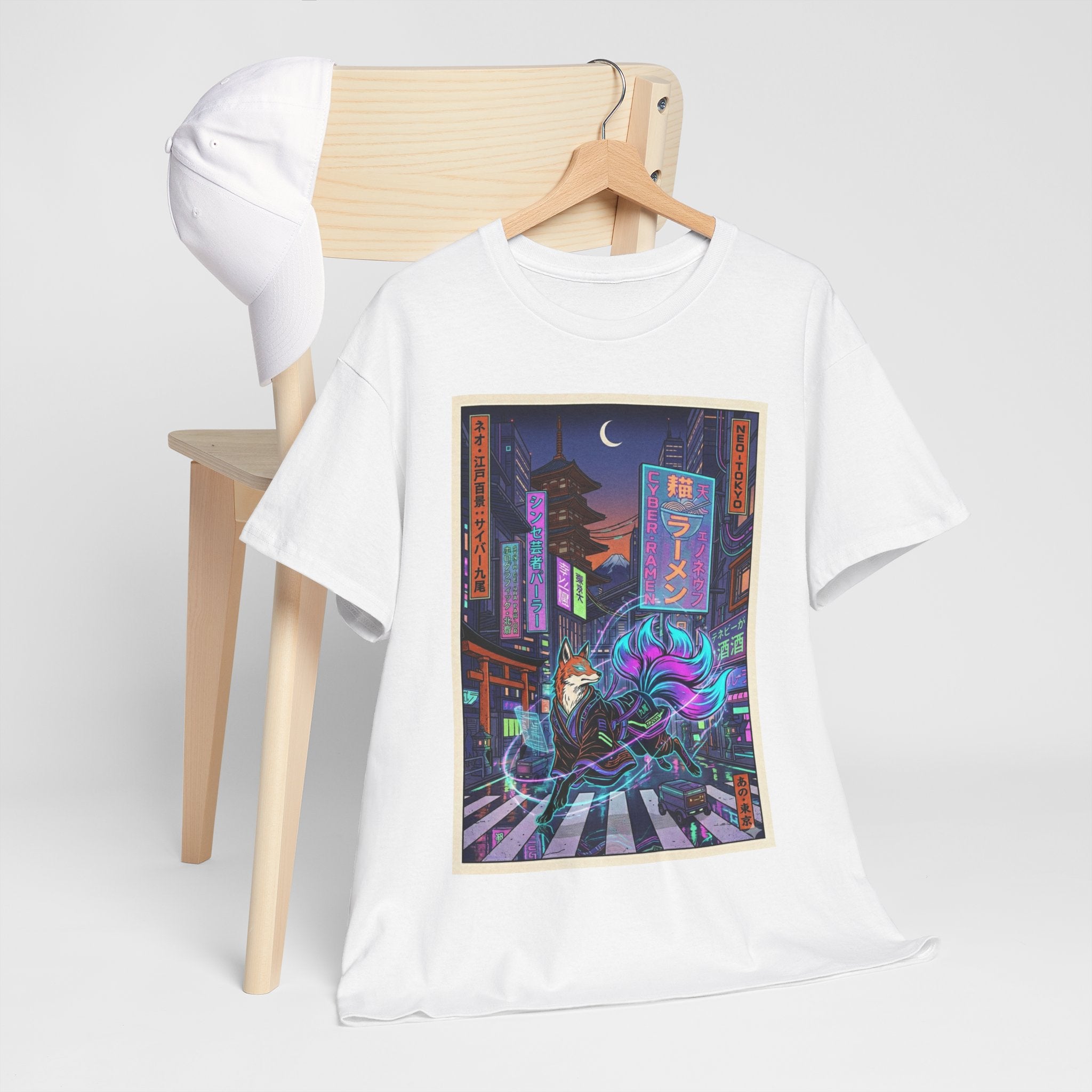 Cyberpunk Fox Tee — Neon Night Street Samurai Graphic T-Shirt - Japanese Streetwear T-Shirt | Tokyo Style X