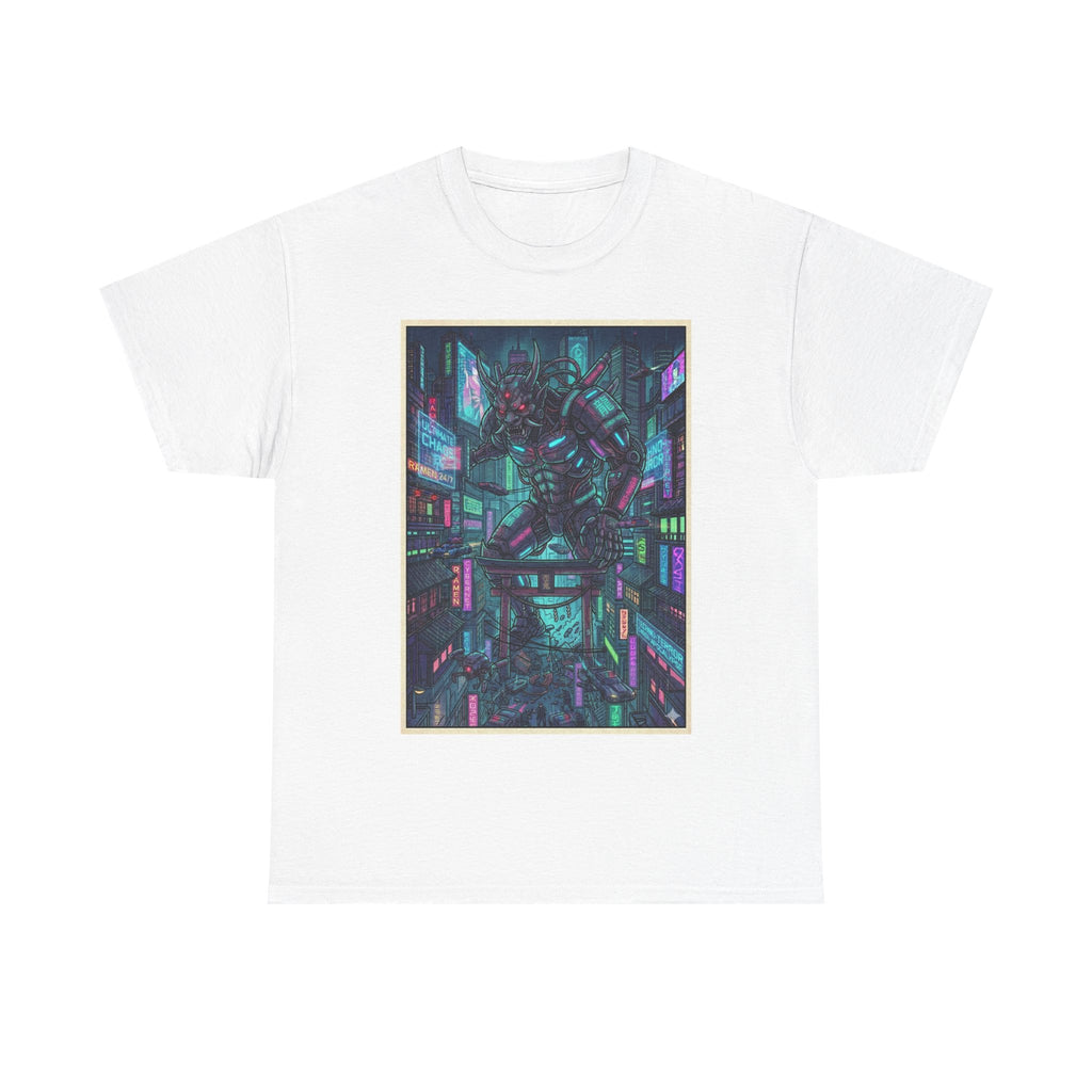 Cyberpunk Cityscape Tee — Neon Samurai Street Art Graphic T-Shirt