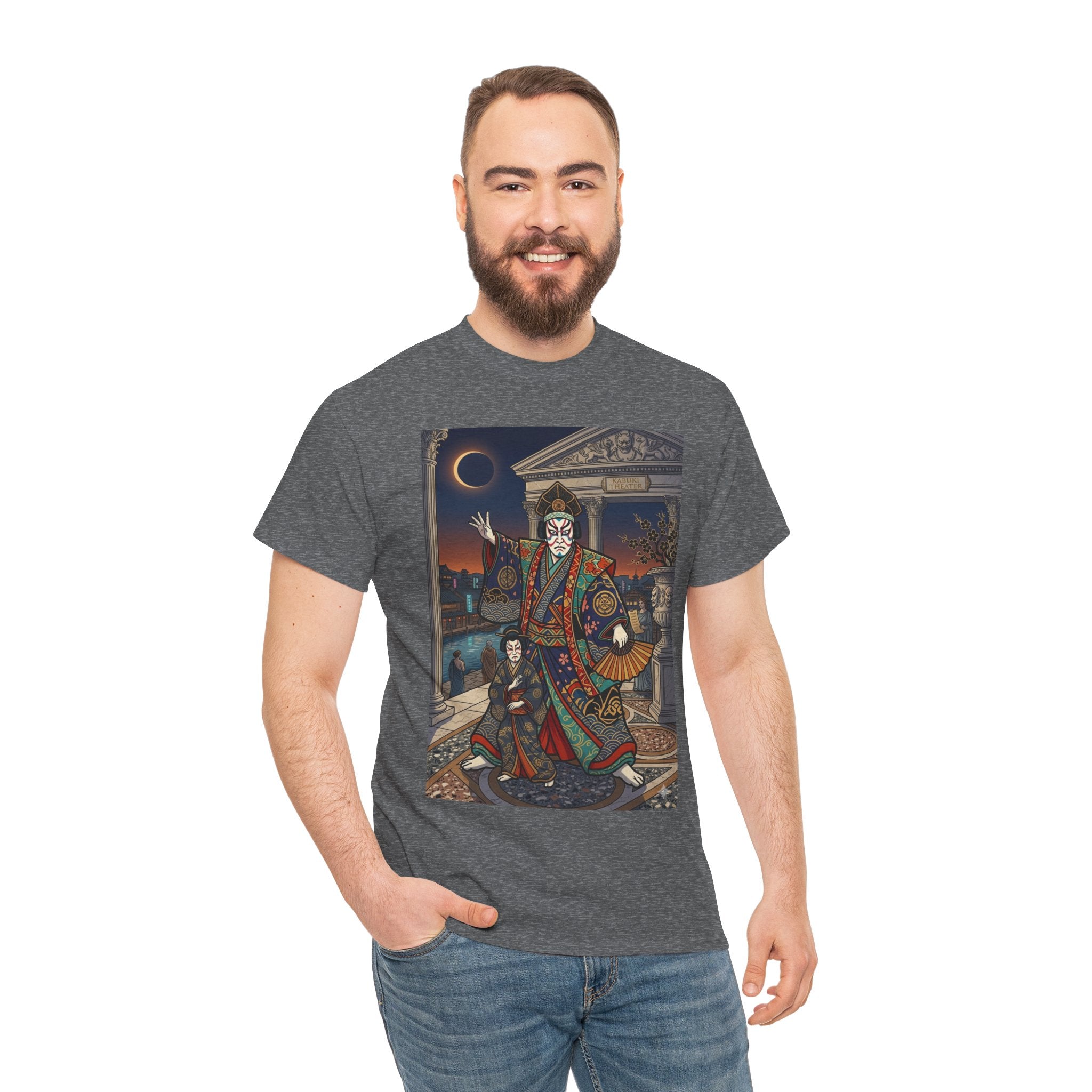 Geisha Samurai Night Graphic Tee — Japanese Oni Mask Art Shirt