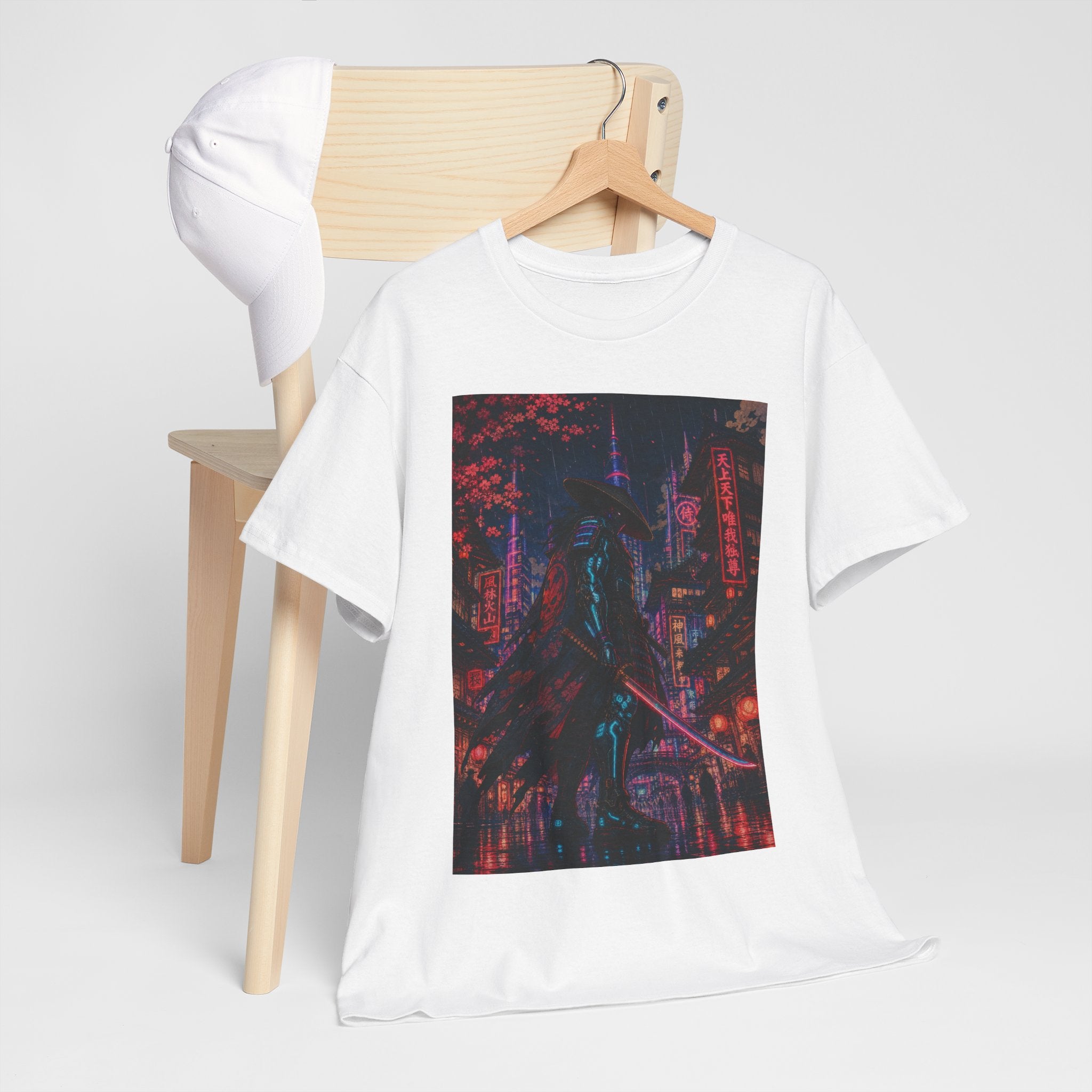 Cyberpunk Samurai Tee — Neon Night City Graphic T-Shirt