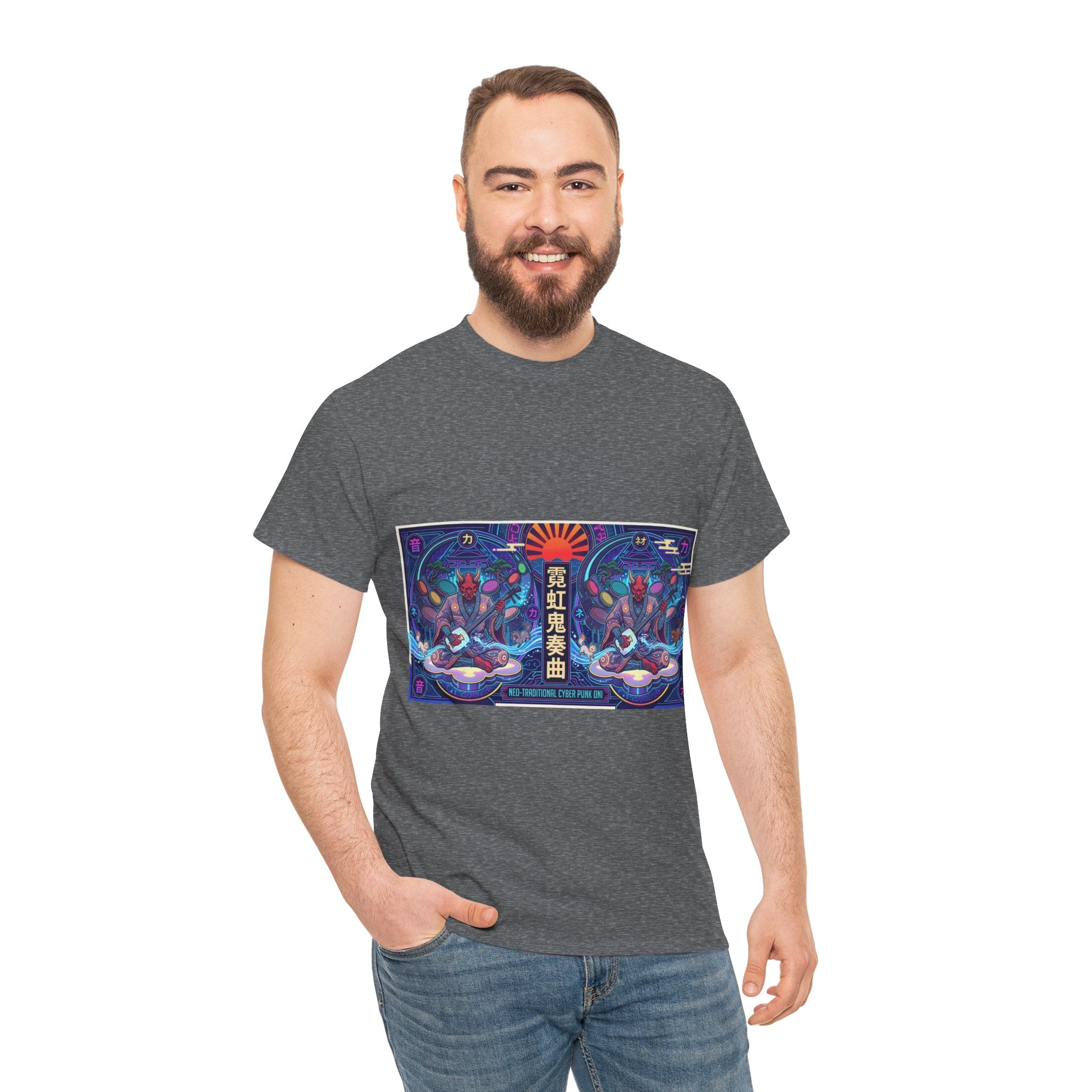 Graphic Tee — Neon Lotus Meditation Design (Japanese Text)