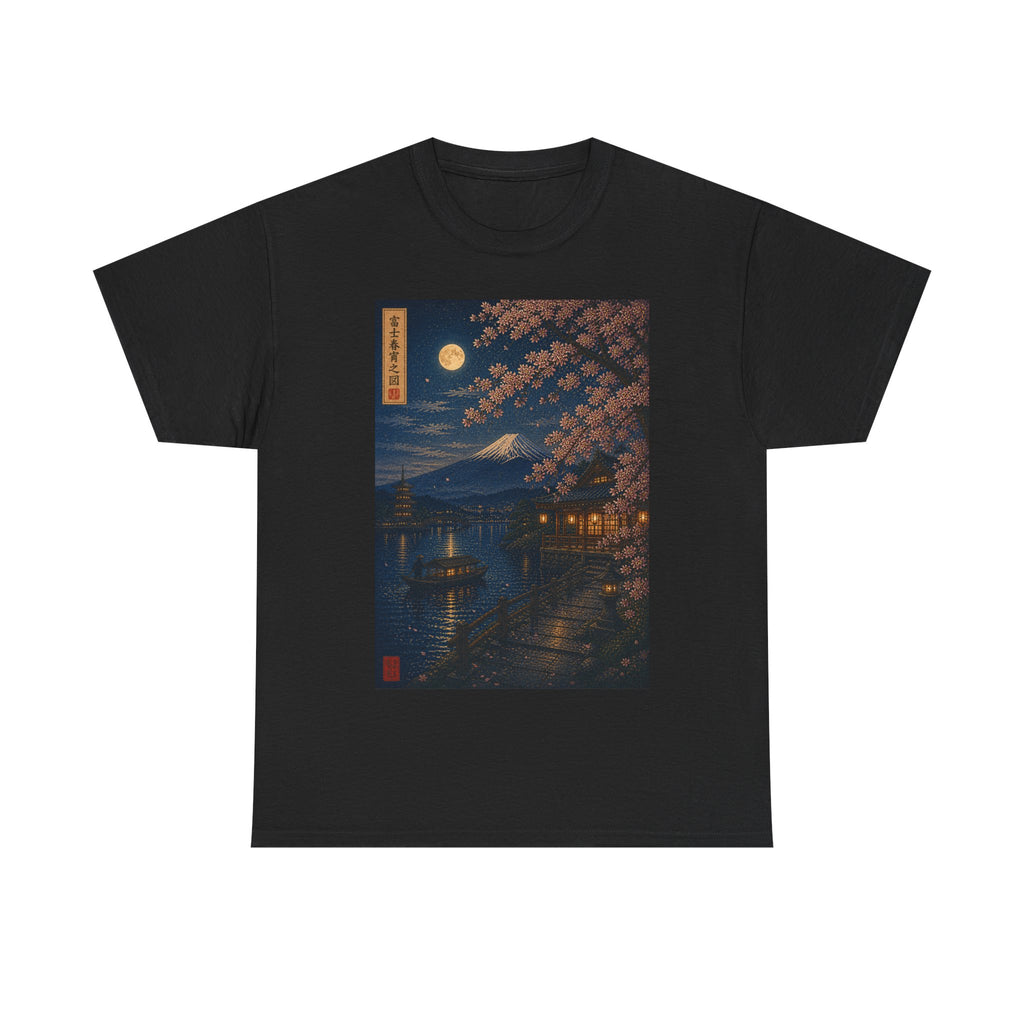 Moonlit Sakura Tee — Japanese Nightscape Graphic T-Shirt