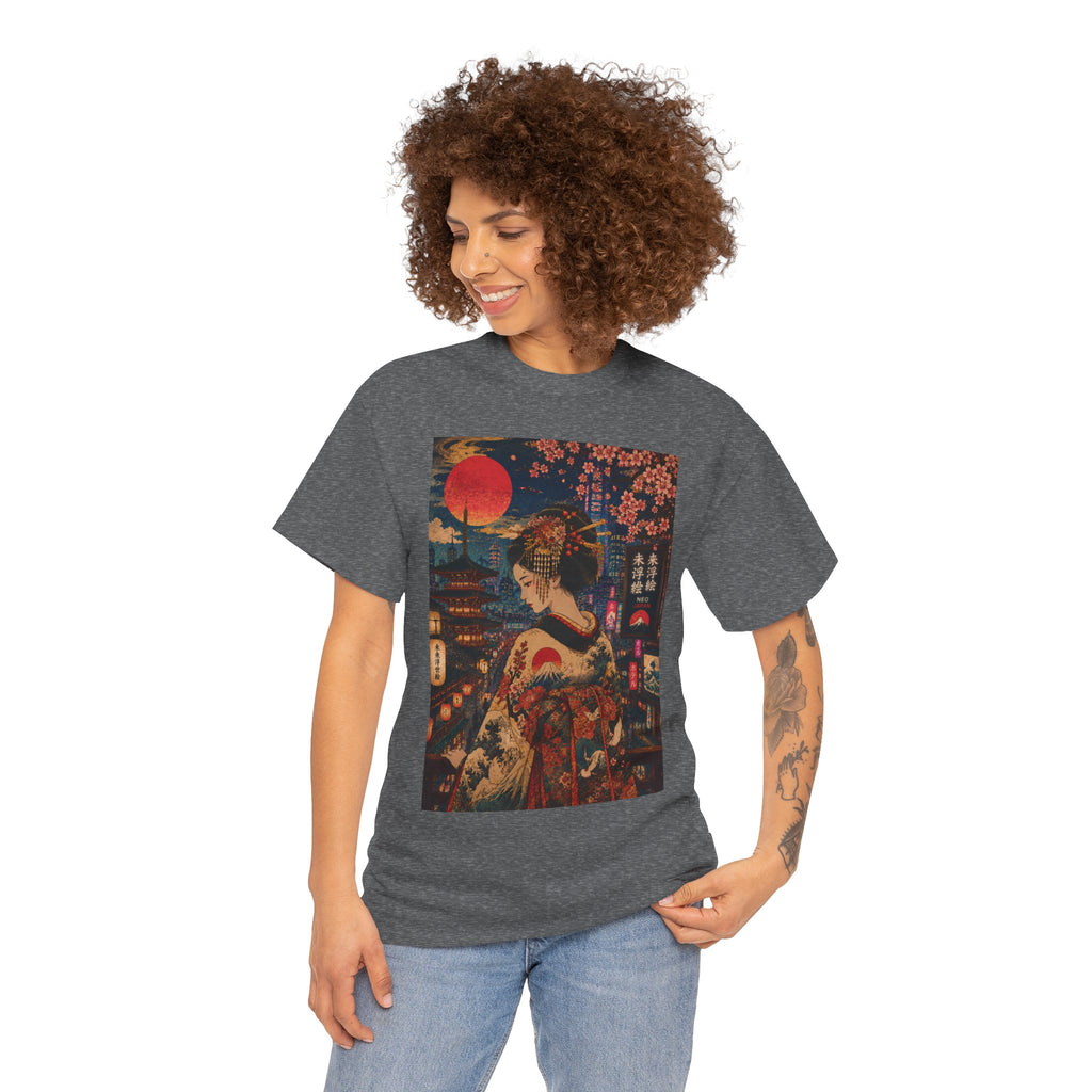Geisha Nightscape Tee — Vintage Japanese Kimono Art T-Shirt