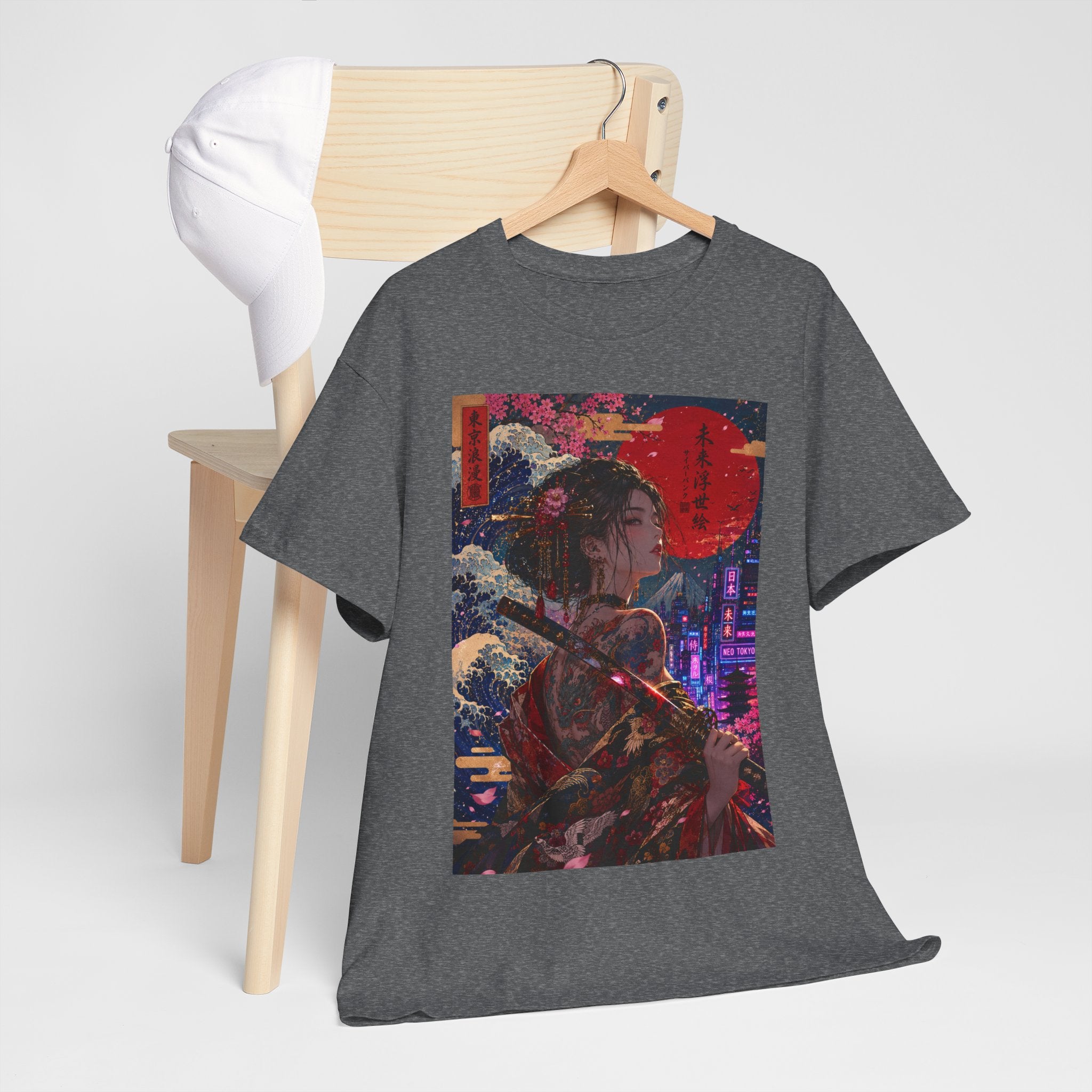 Cyberpunk Geisha T-Shirt — Neon Samurai Art Tee