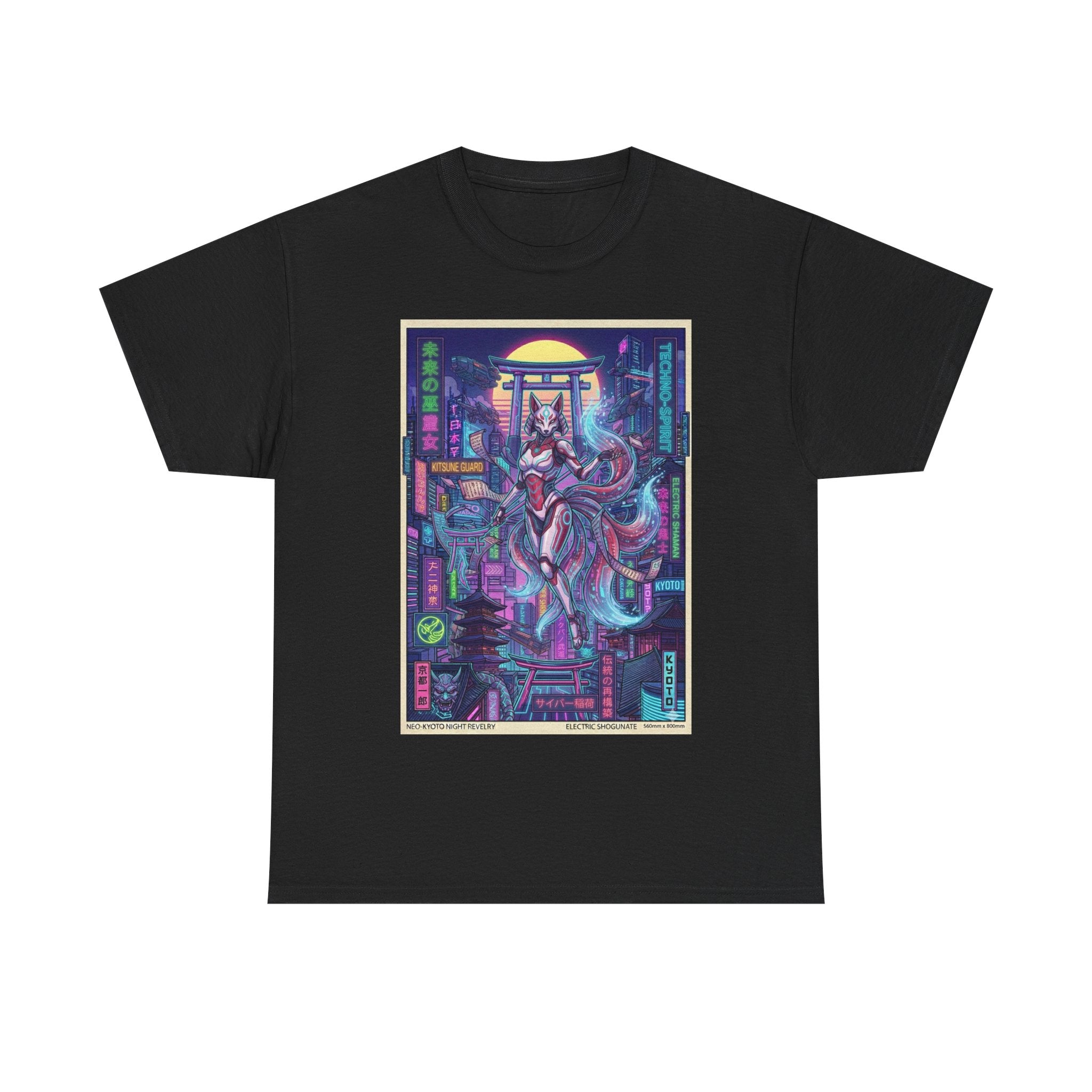 Cyberpunk Kitsune T-Shirt — Neon Futuristic Fox Spirit Graphic Tee - Japanese Streetwear T-Shirt | Tokyo Style X