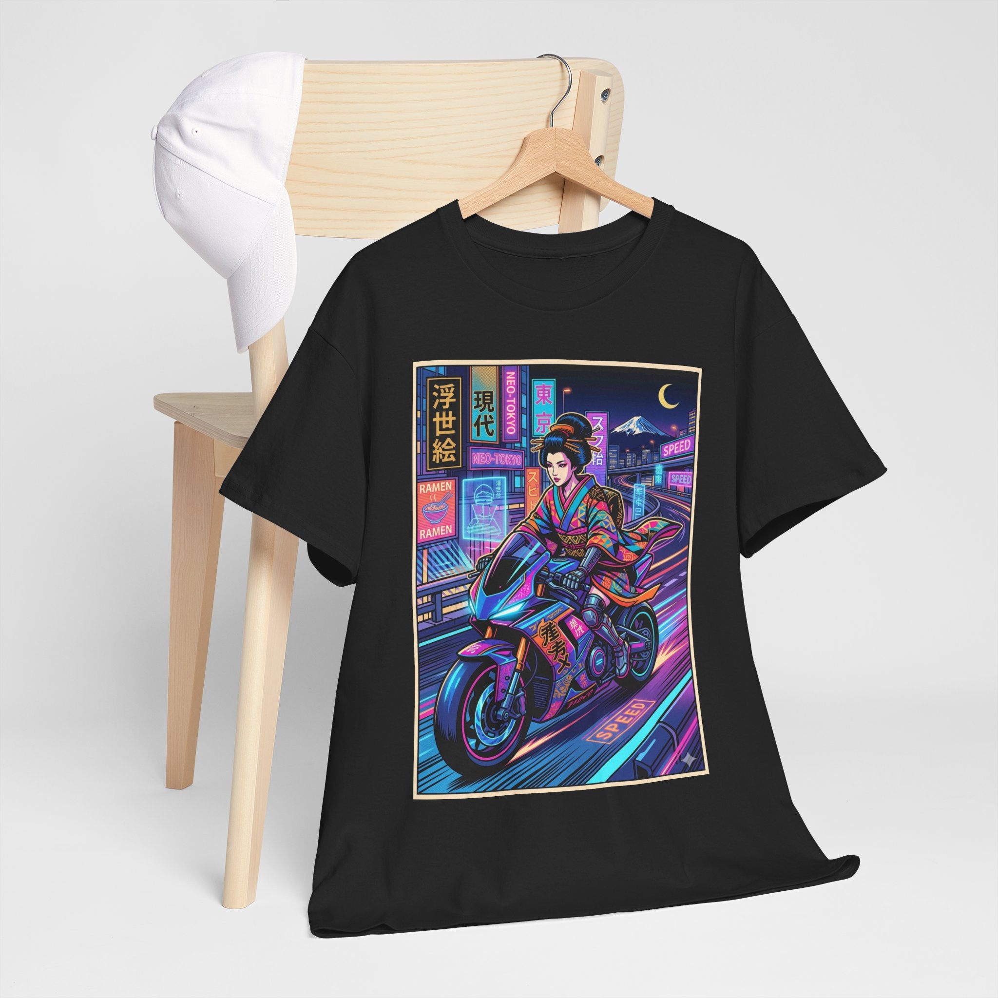 Neon Samurai Motorcycle Tee — Cyberpunk Night Rider Graphic T-Shirt