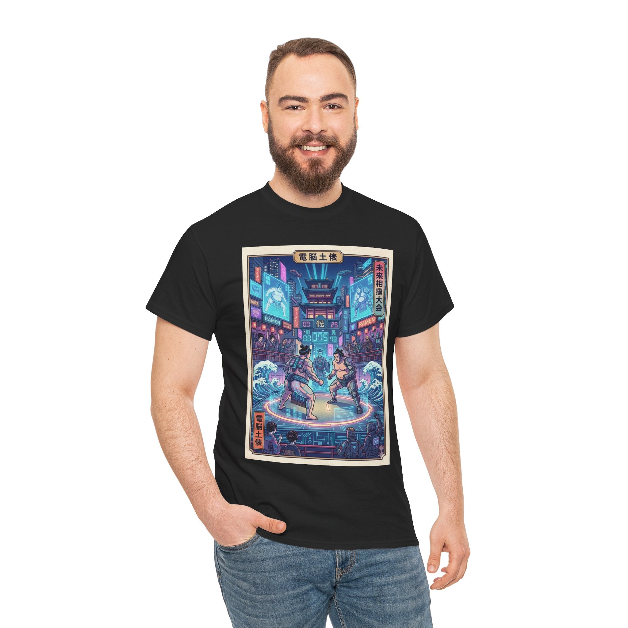 Retro Cyberpunk Fight Scene T-Shirt — Neon Samurai vs Ronin Graphic Tee