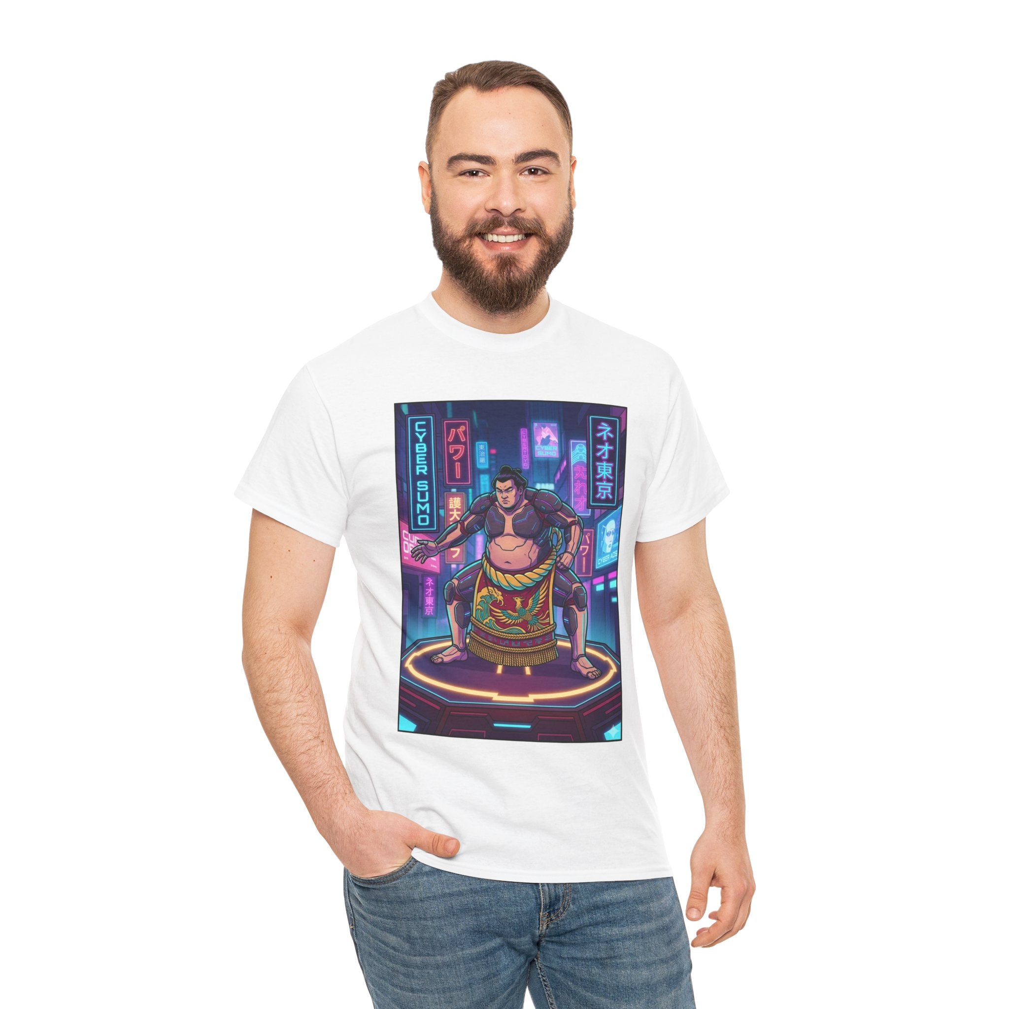 Cyberpunk Sumo Warrior T-Shirt — Neon Japanese Street Art Tee