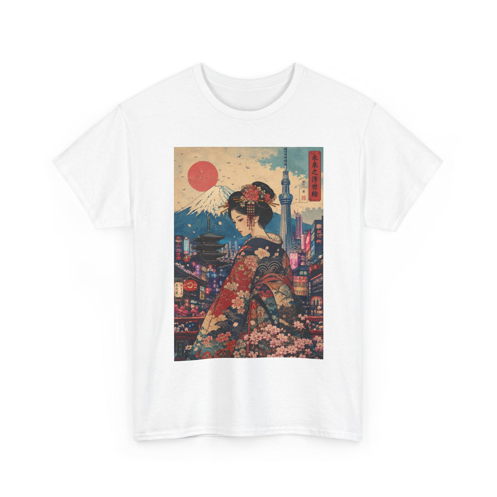 Japanese Geisha Sunset Tee — Vintage Ukiyo-e Kimono Art T-Shirt