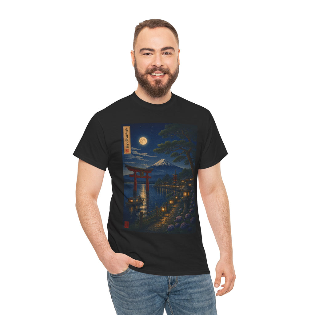 Japanese Nightscape Tee — Torii Gate Moonlit Ukiyo-e Shirt
