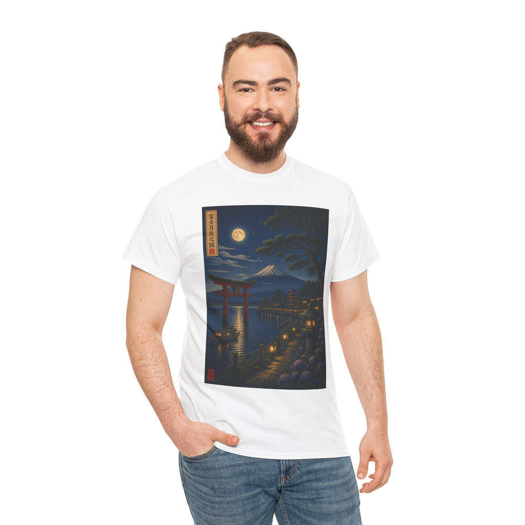 Japanese Nightscape Tee — Torii Gate Moonlit Ukiyo-e Shirt