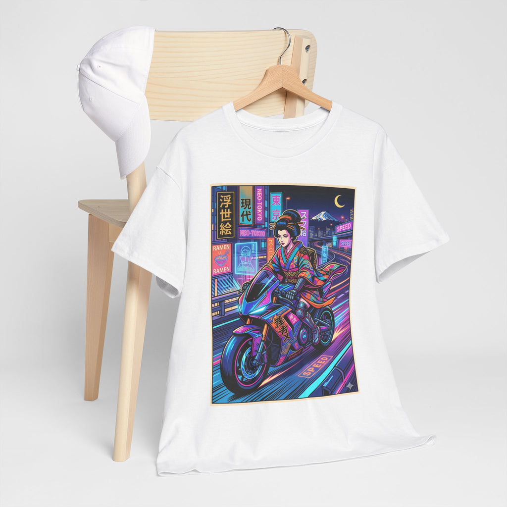 Neon Samurai Motorcycle Tee — Cyberpunk Night Rider Graphic T-Shirt
