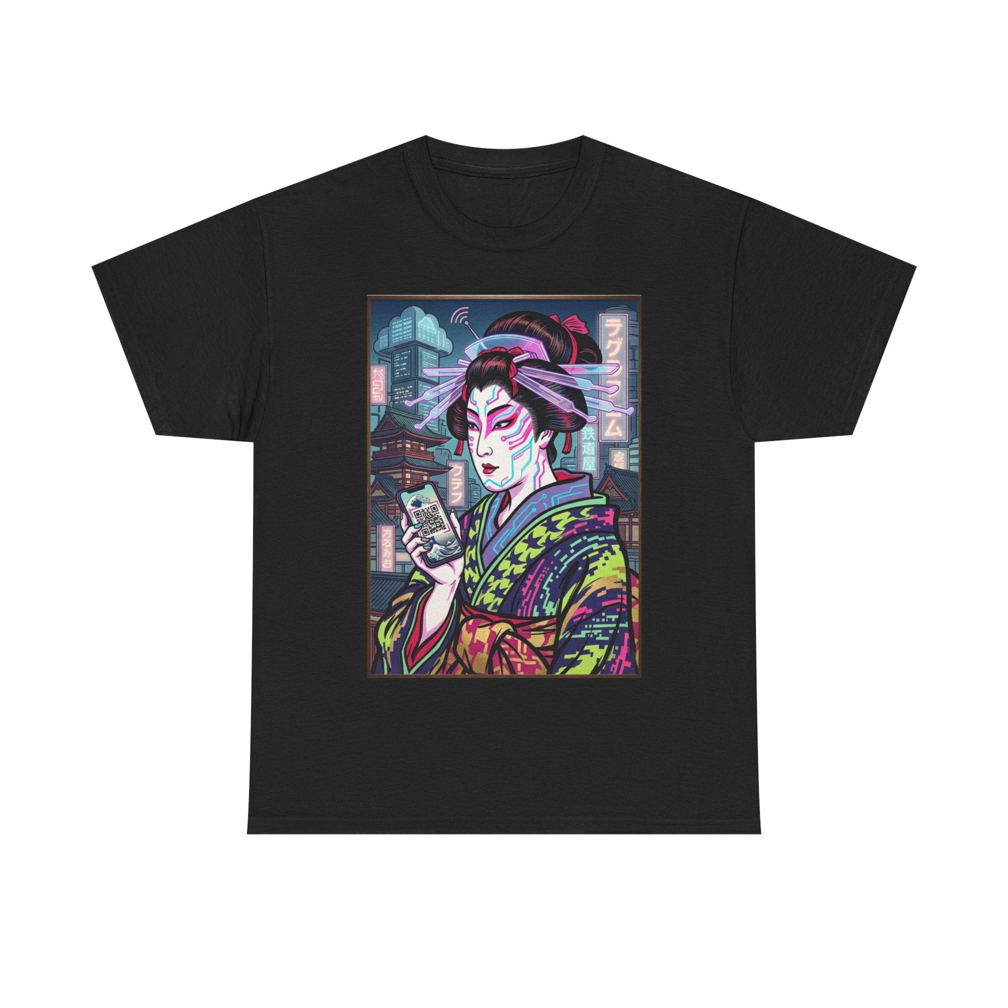 Geisha Cyberpunk T-Shirt — Neon Ukiyo-e Art Tee