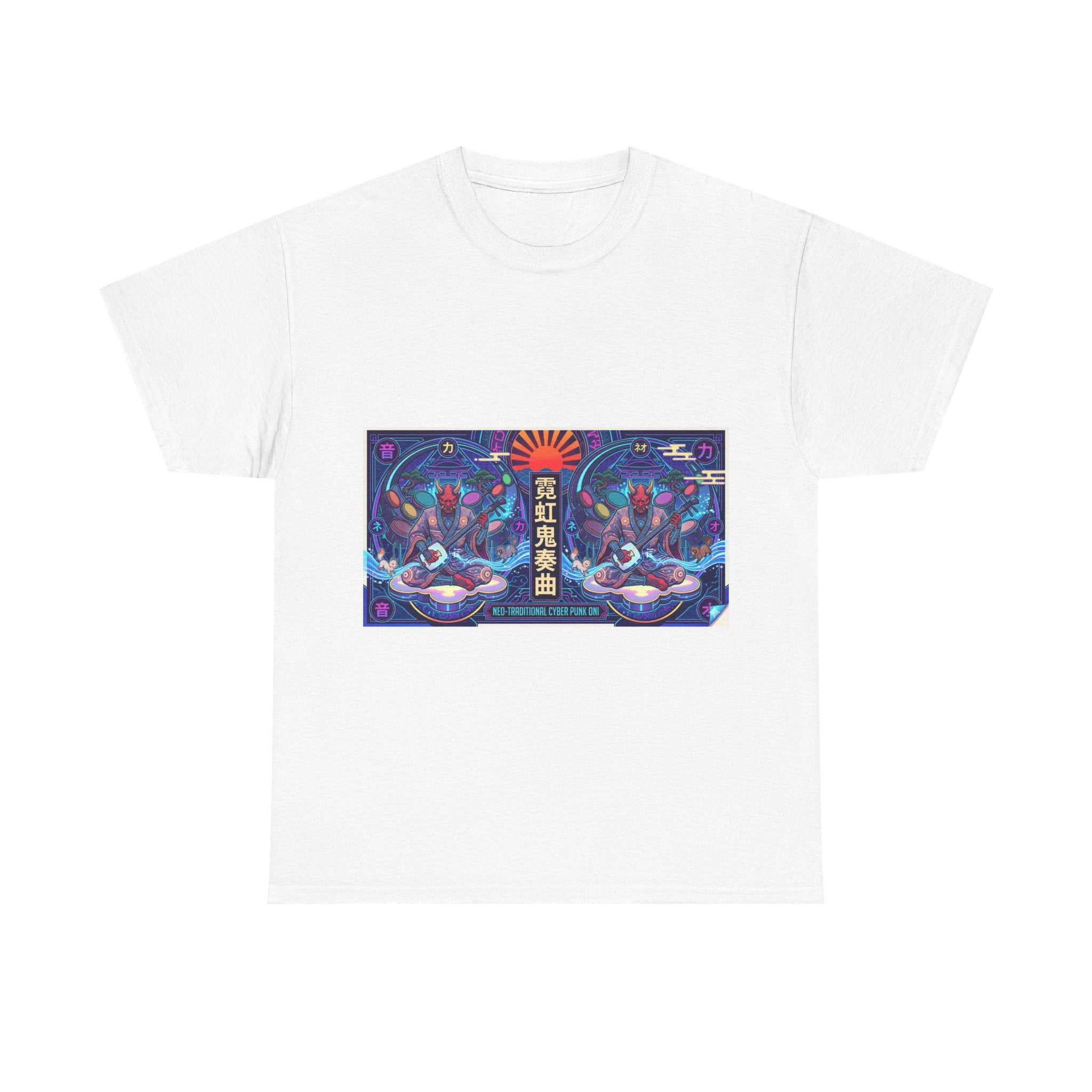 Graphic Tee — Neon Lotus Meditation Design (Japanese Text)