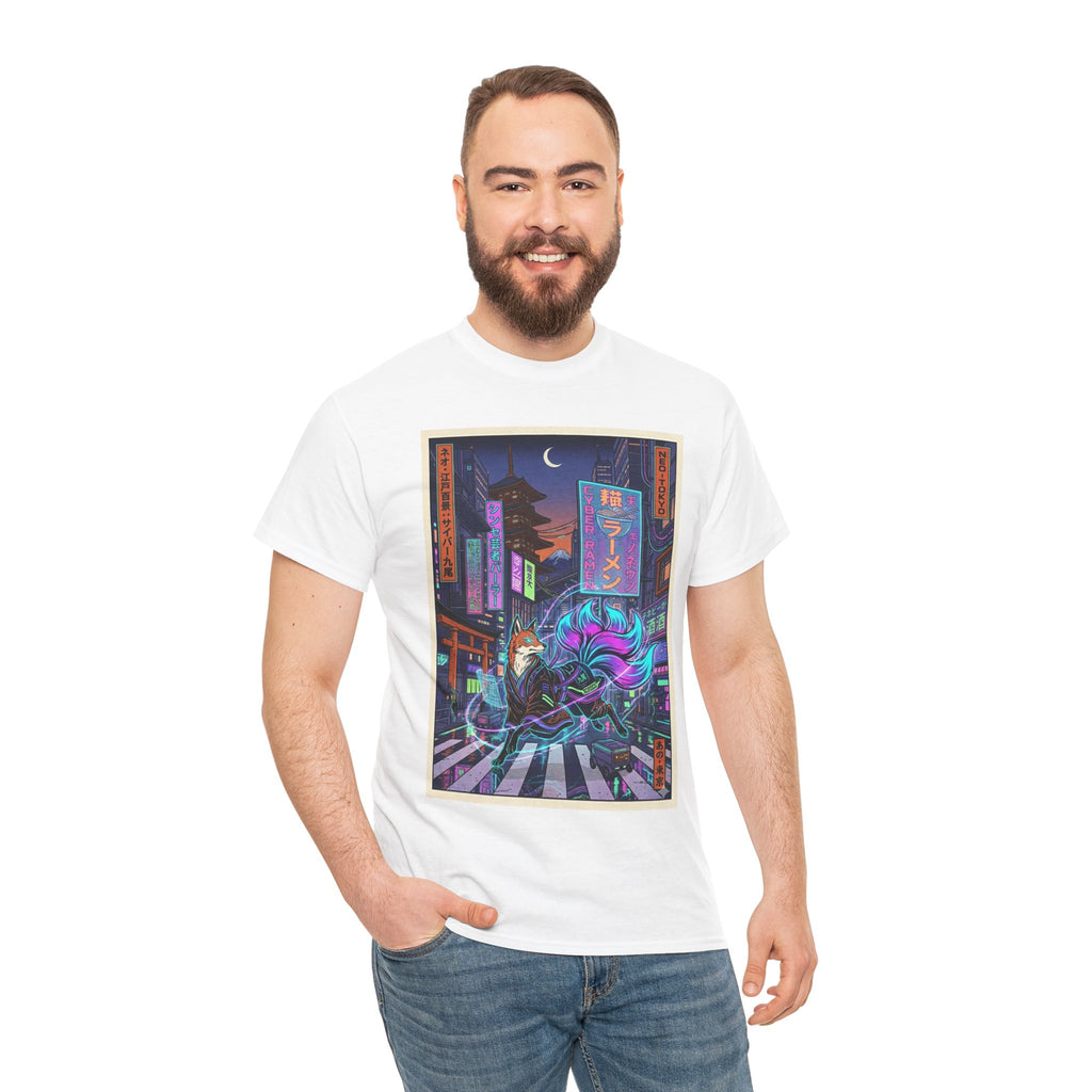 Cyberpunk Fox Tee — Neon Night Street Samurai Graphic T-Shirt - Japanese Streetwear T-Shirt | Tokyo Style X
